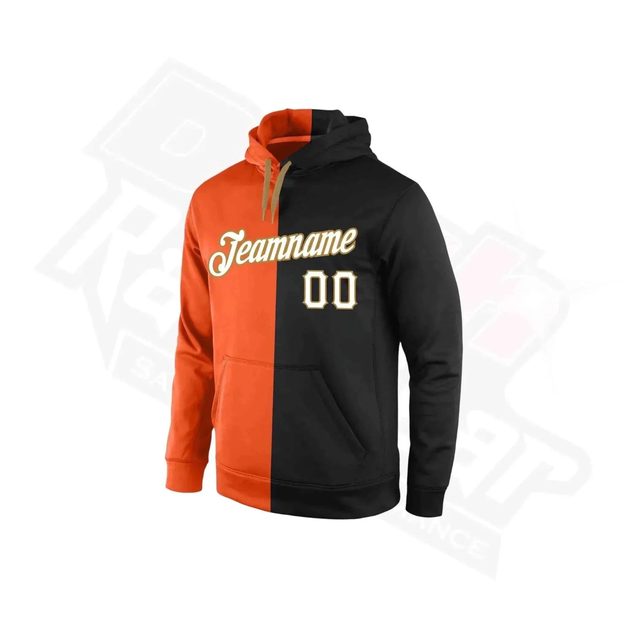 Custom Stitched Orange, White & Black Split Sports Hoodie