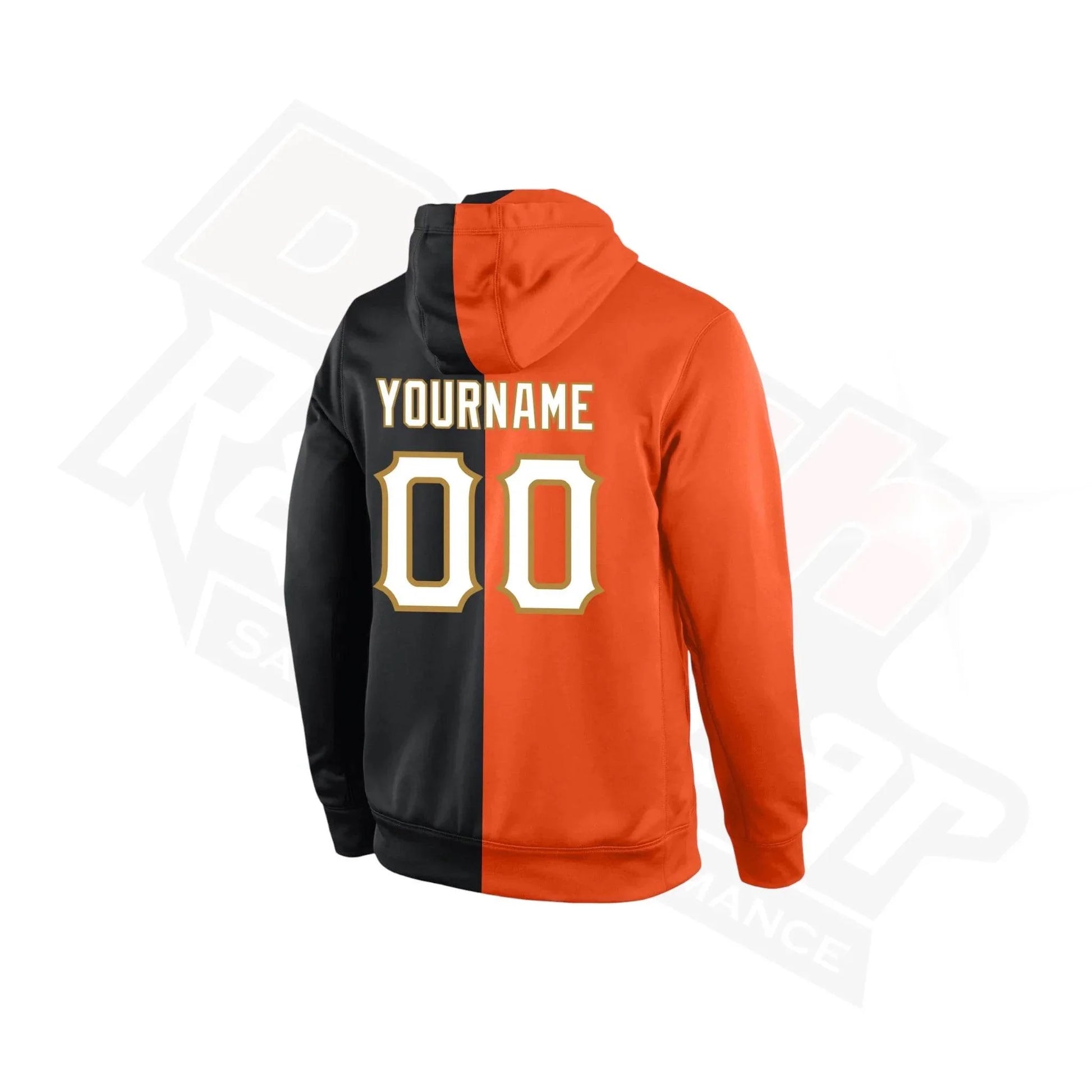 Custom Stitched Orange, White & Black Split Sports Hoodie - Dash Racegear