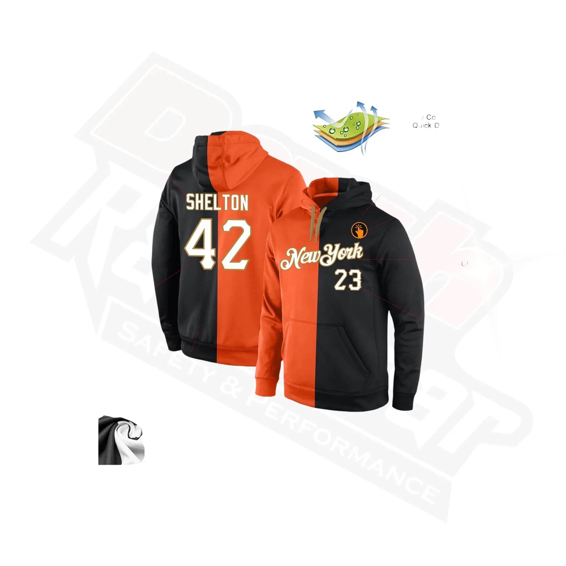 Custom Stitched Orange, White & Black Split Sports Hoodie - Dash Racegear