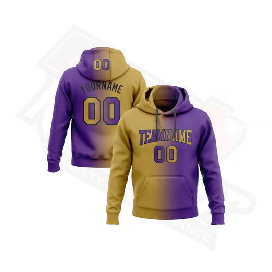 Custom Stitched Purple, Old Gold & Black Gradient Sports Hoodie - Dash Racegear