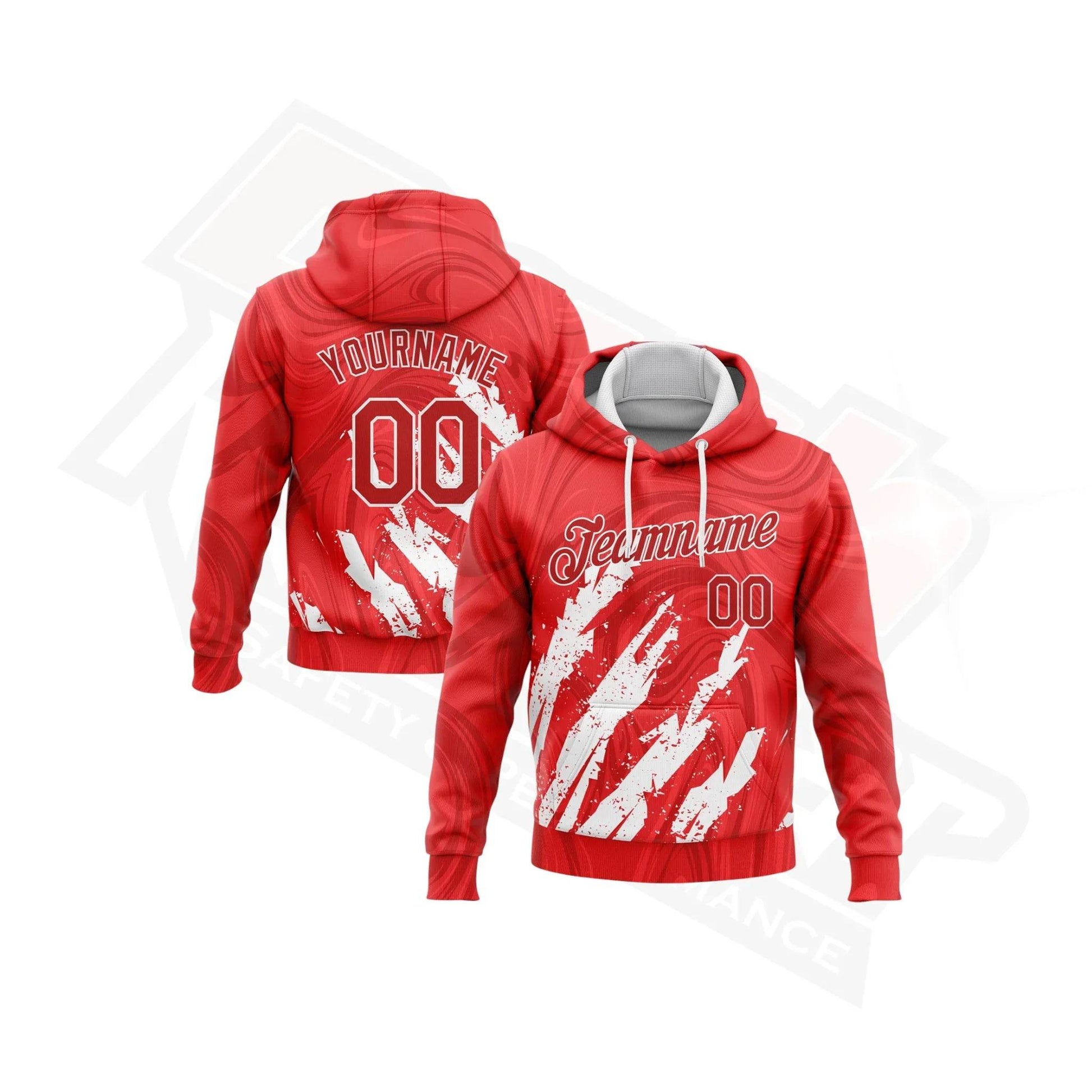 Custom Stitched Red & White 3D Pattern Sports Hoodie - Dash Racegear