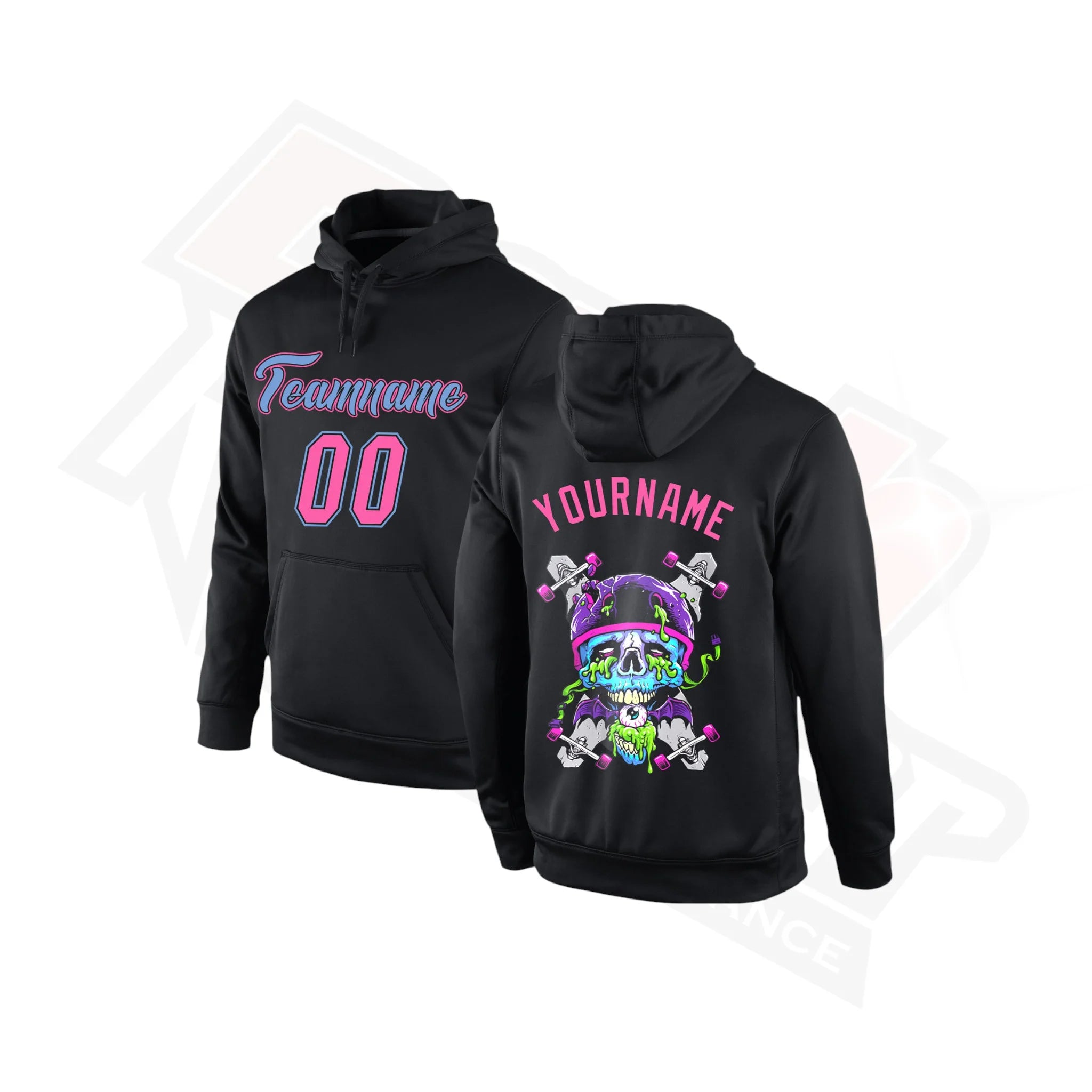 Edgy Black and Pink-Light Blue 3D Skull Custom Sports Hoodie