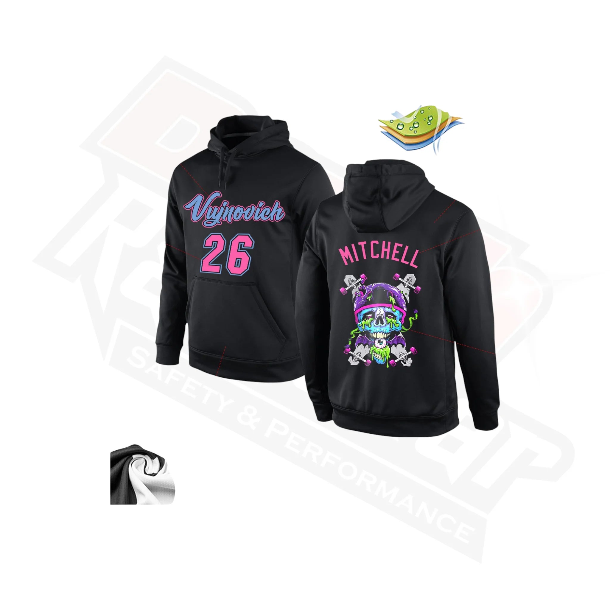 Edgy Black and Pink-Light Blue 3D Skull Custom Sports Hoodie