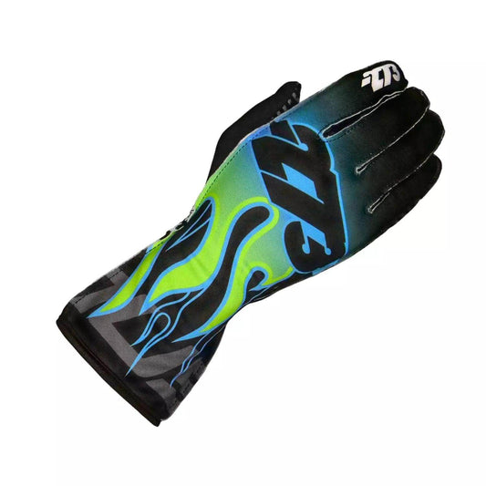 FLAME Black/Cyan/Fluo Green/Yellow Gloves - Dash Racegear
