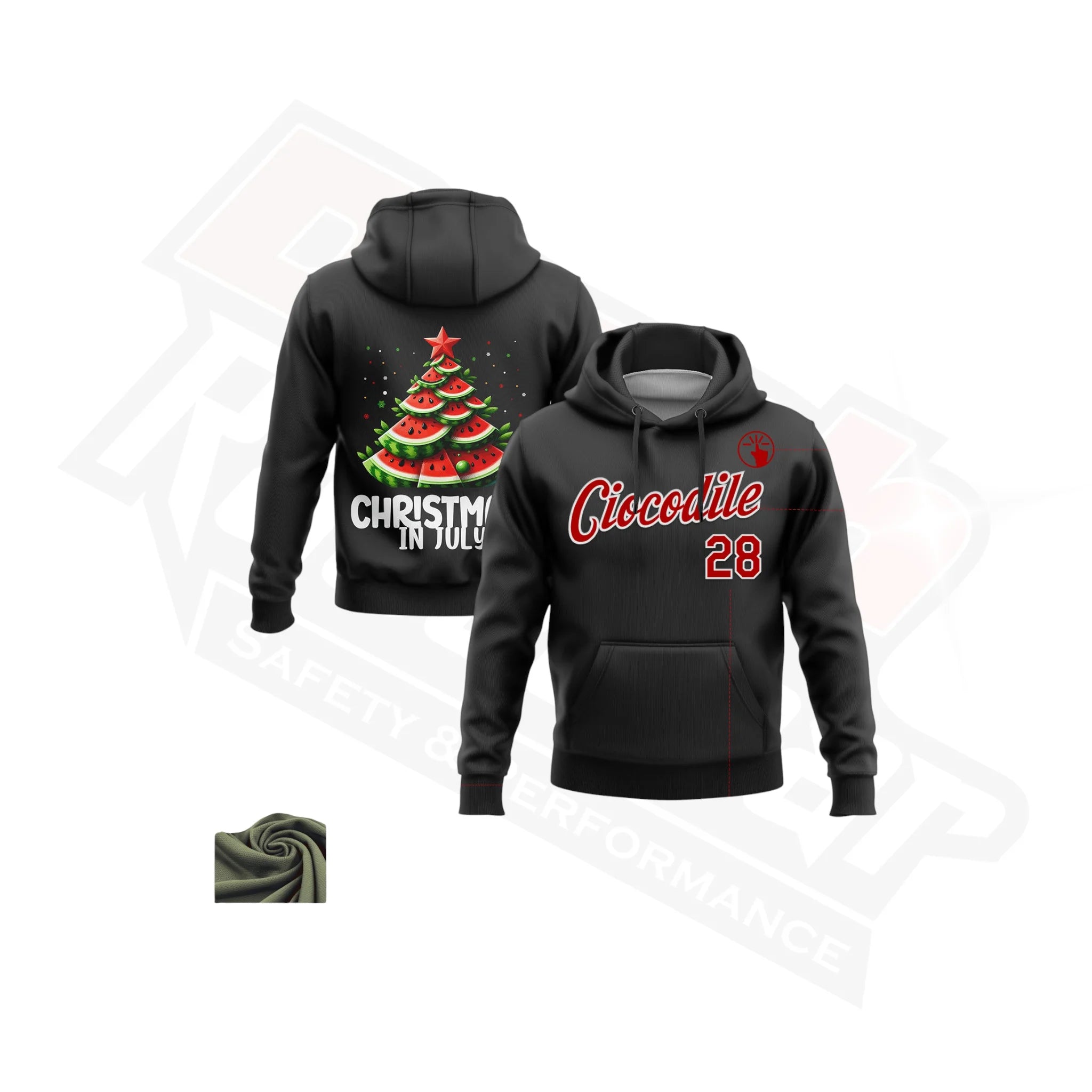 Funny 3D Christmas Hoodie in Black, Red & White