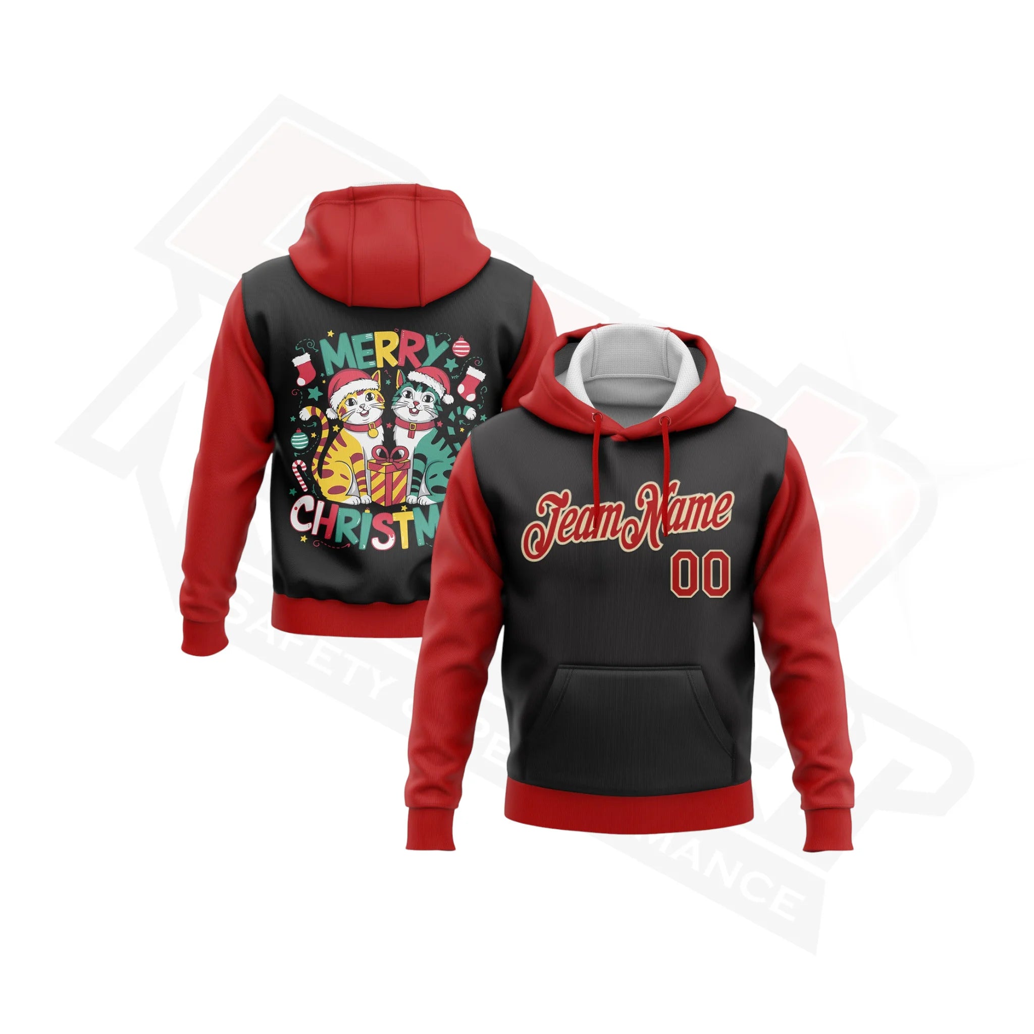 Funny Christmas 3D Sports Hoodie in Black, Red & Cream