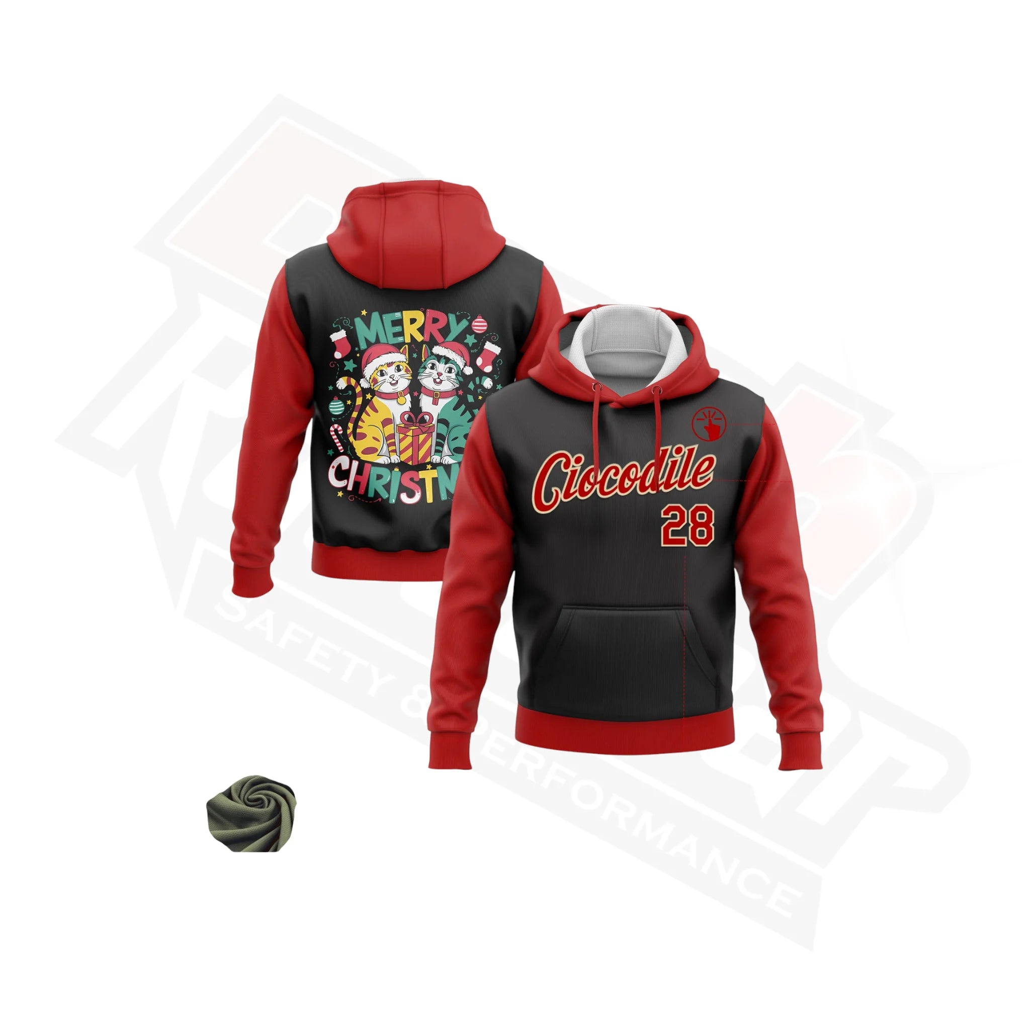 Funny Christmas 3D Sports Hoodie in Black, Red & Cream