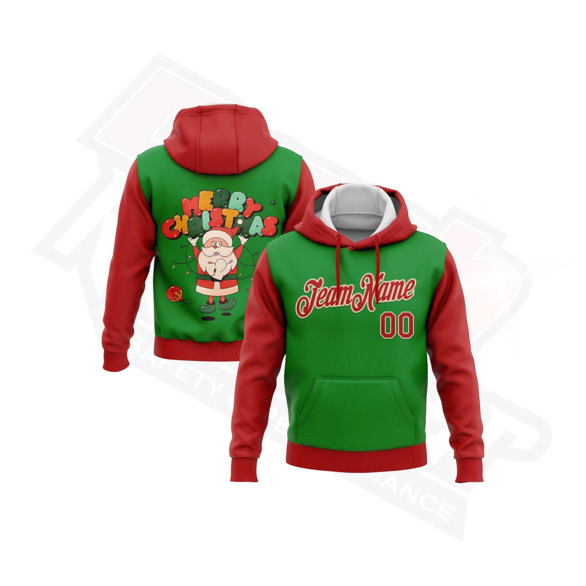 Grass Green, Red & Cream 3D Holiday Sports Pullover Hoodie