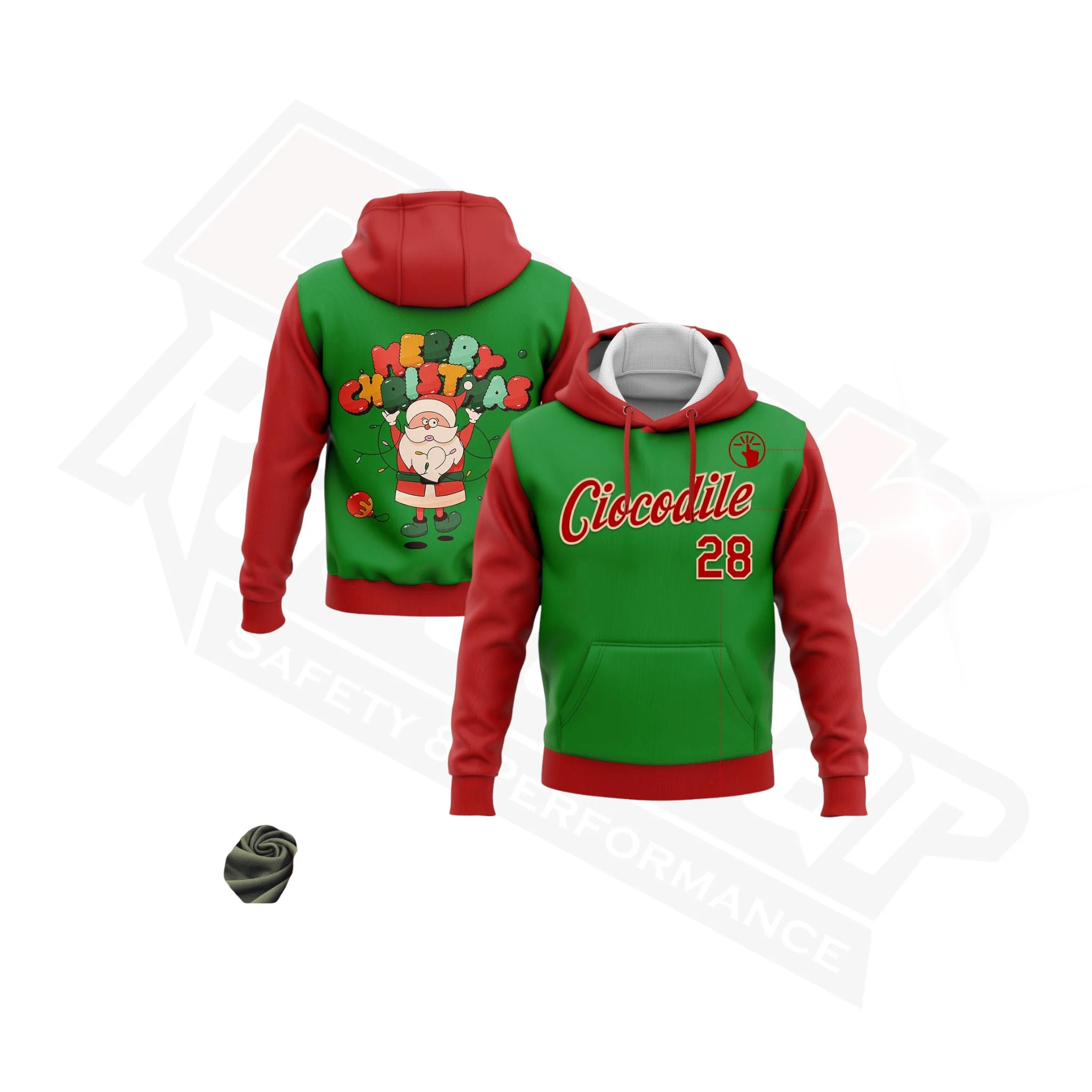 Grass Green, Red & Cream 3D Holiday Sports Pullover Hoodie