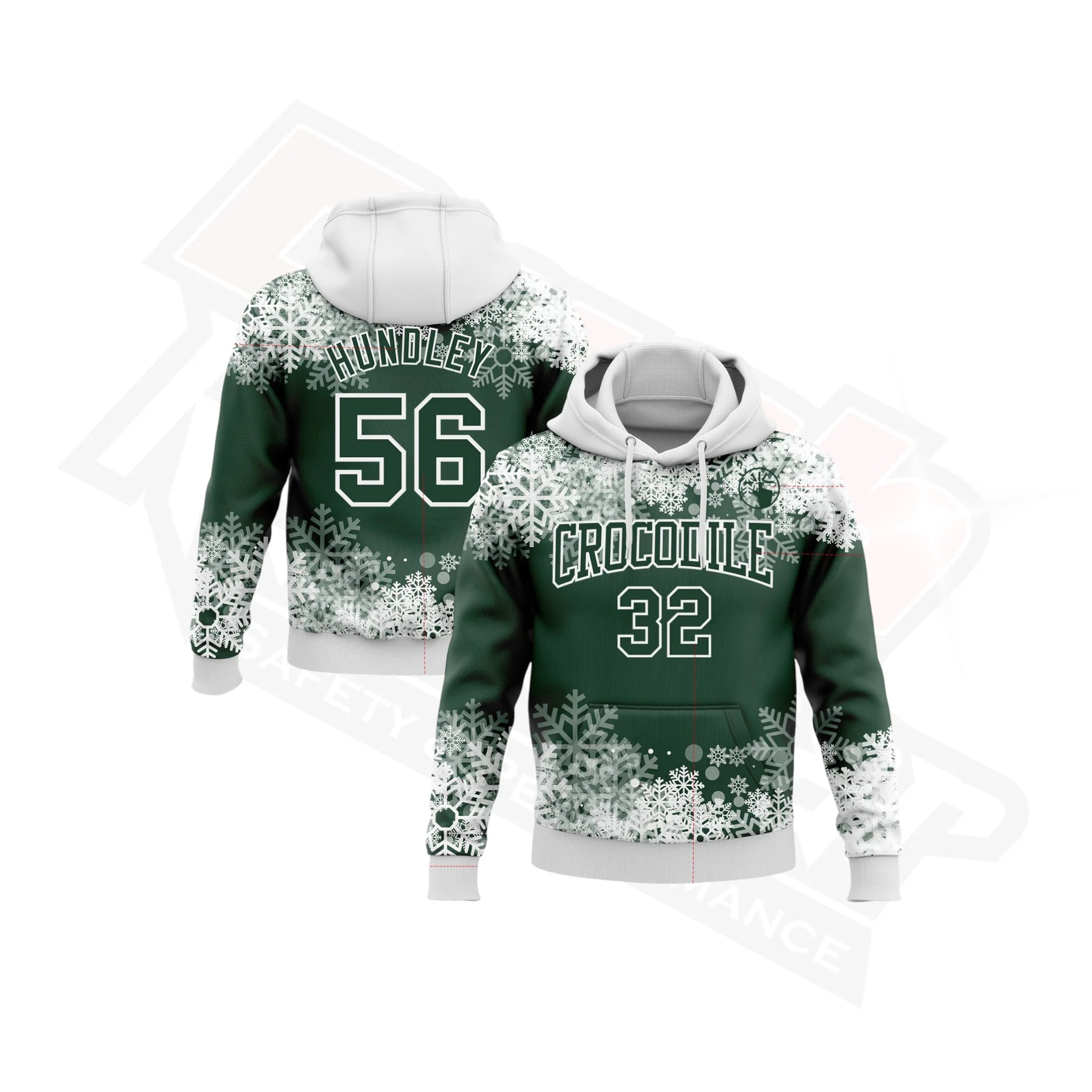 Green & White 3D Christmas Snowflakes Hoodie Design