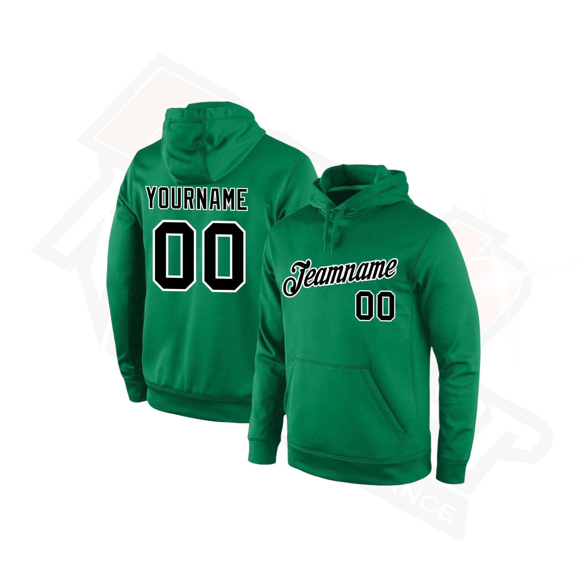 Kelly Green, Black & White Custom Stitched Sports Hoodie