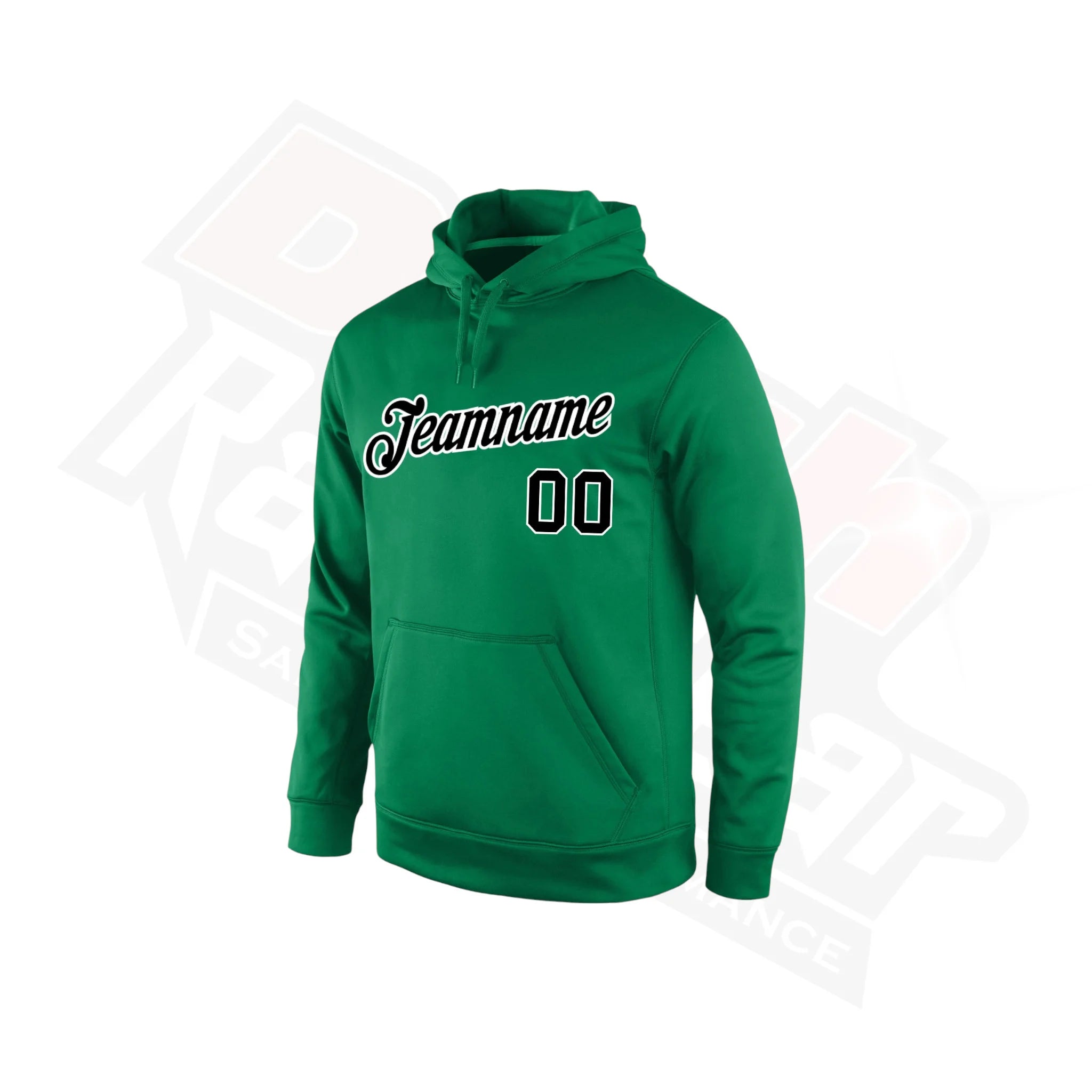 Kelly Green, Black & White Custom Stitched Sports Hoodie