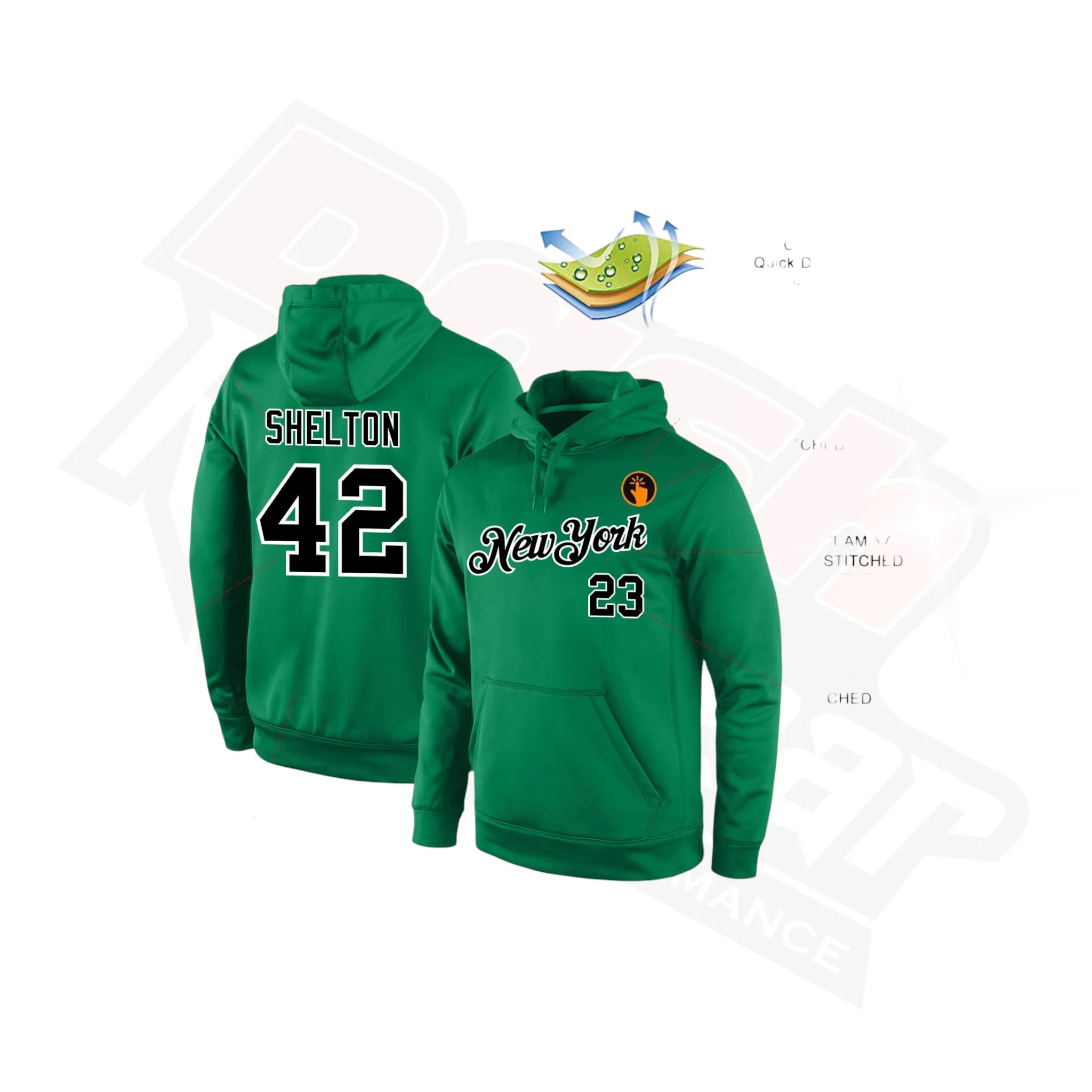 Kelly Green, Black & White Custom Stitched Sports Hoodie