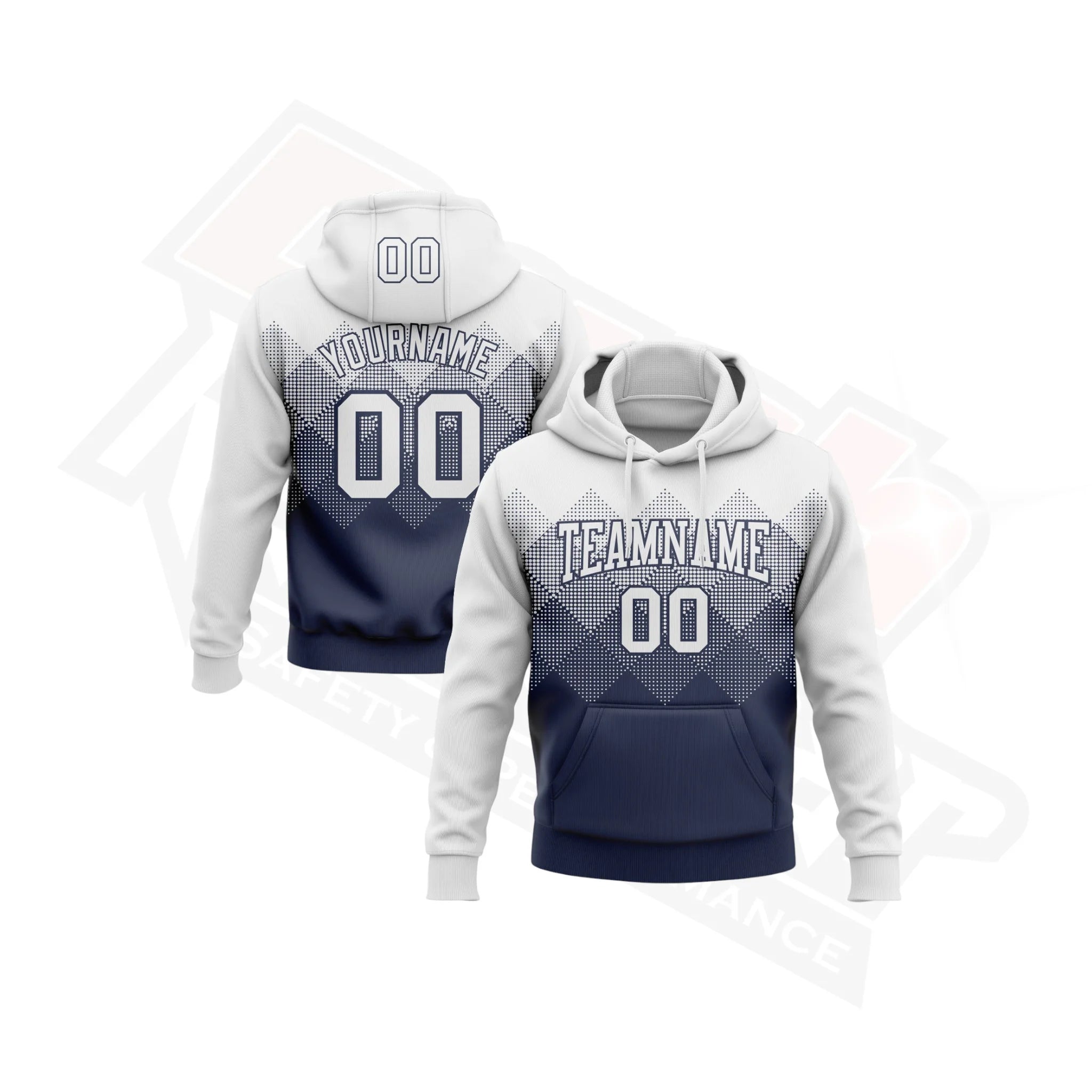 Modern White and Navy Gradient Square 3D Design Sports Hoodie