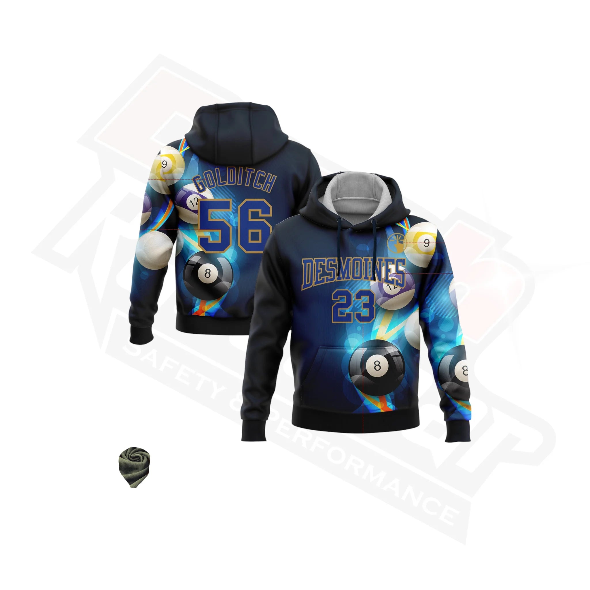 Navy Royal & Old Gold 3D Billiard Sports Pullover Hoodie