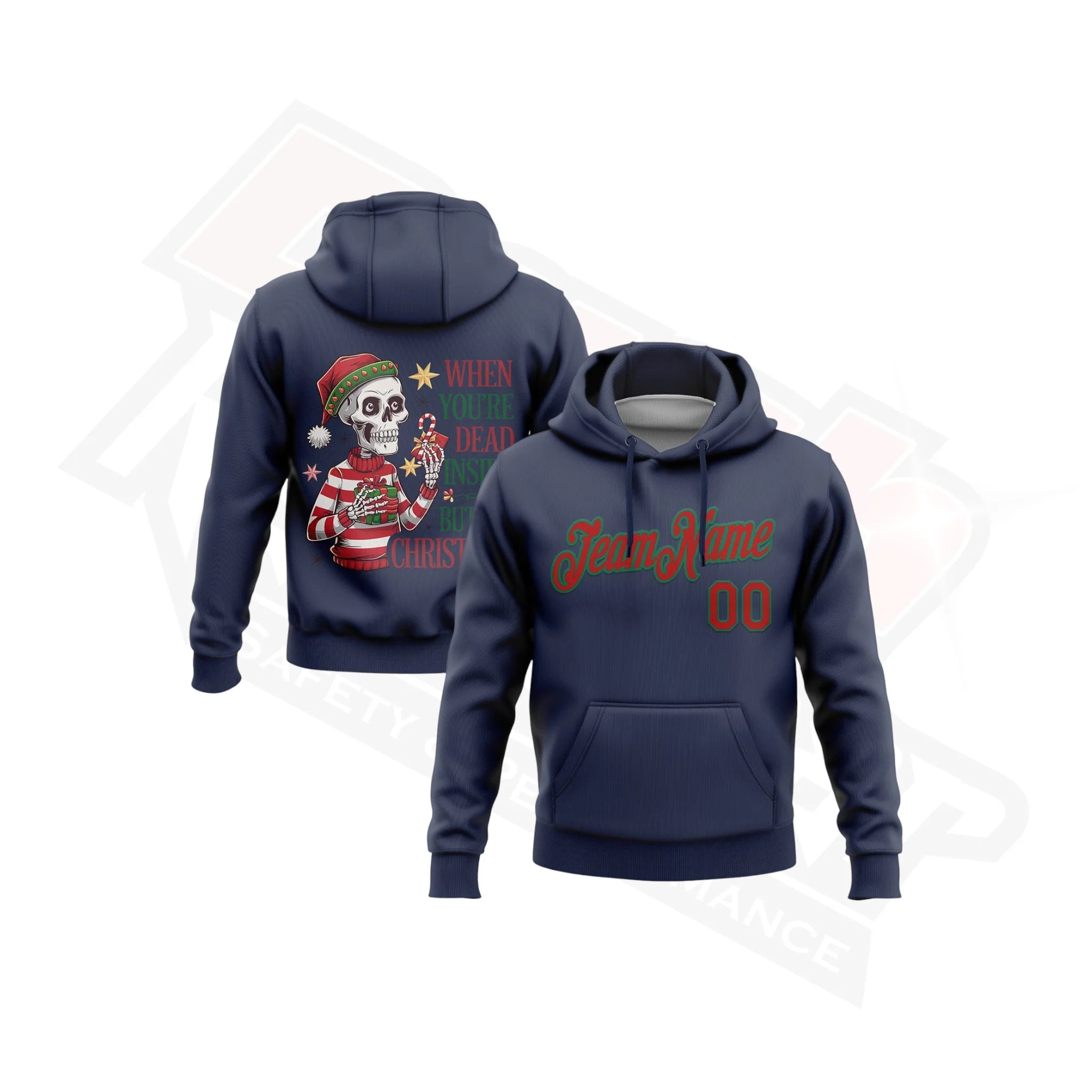 Navy, Kelly Green & Red 3D Funny Christmas Sports Hoodie