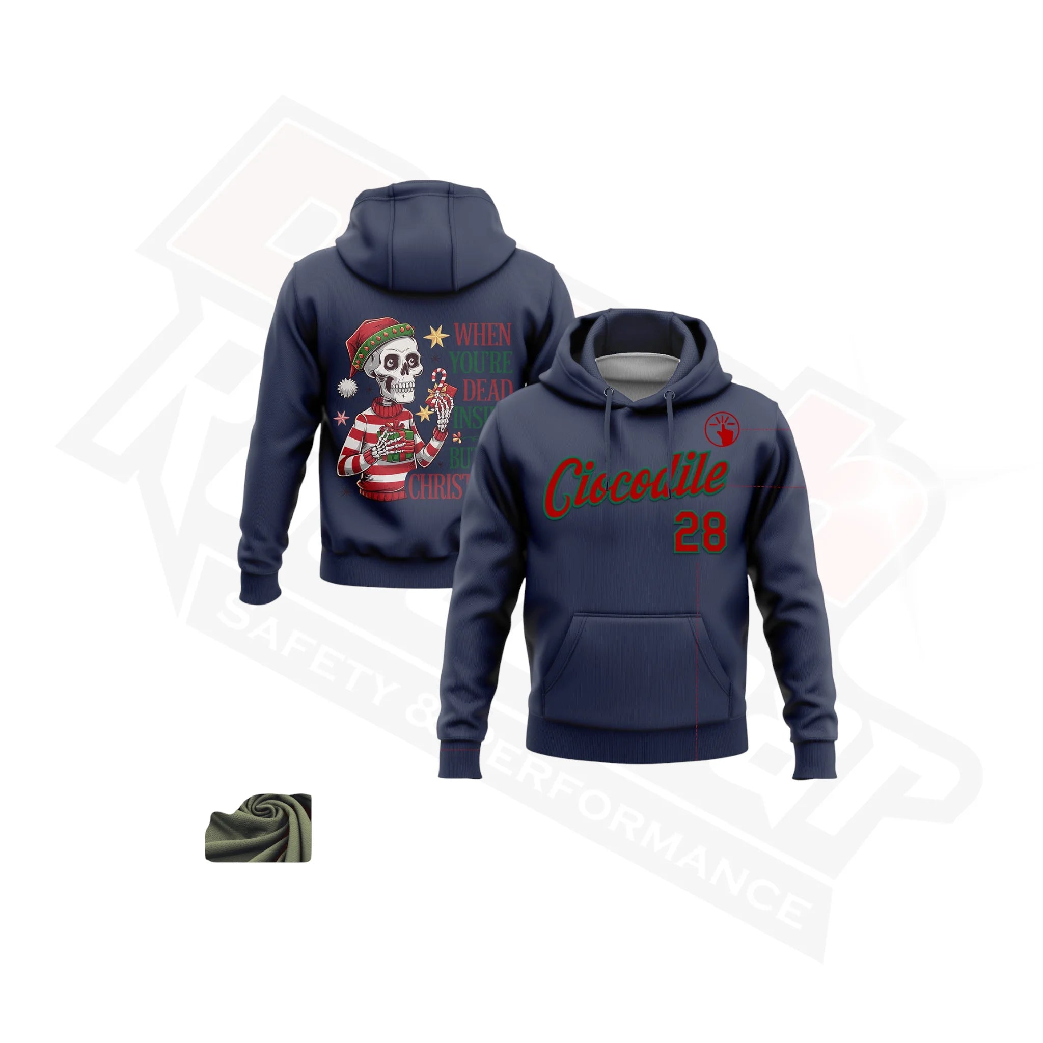 Navy, Kelly Green & Red 3D Funny Christmas Sports Hoodie