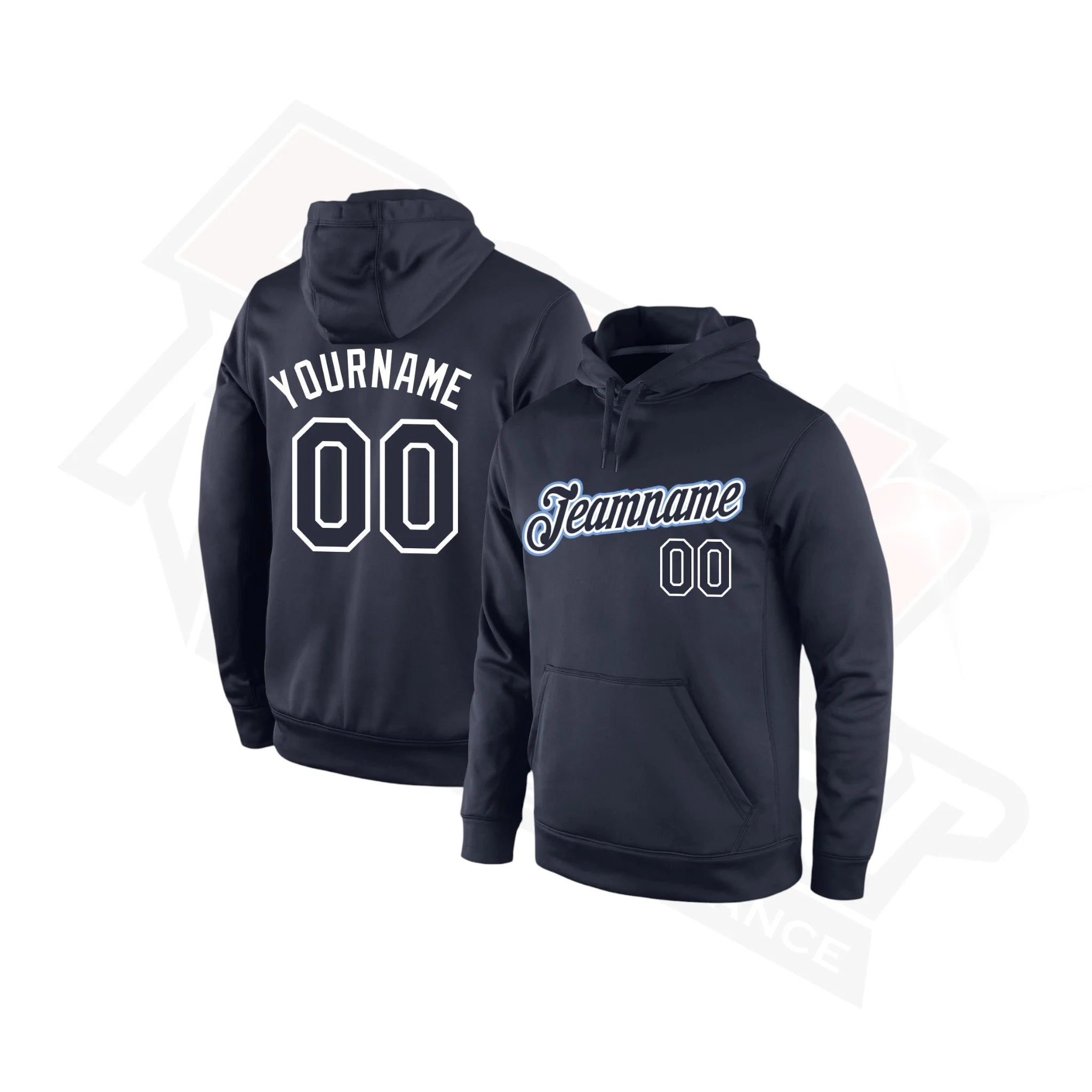 Navy & White Custom Stitched Sports Hoodie Pullover Design