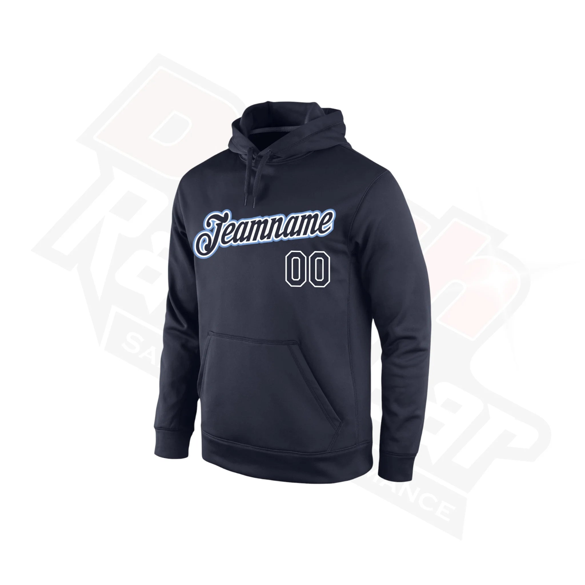 Navy & White Custom Stitched Sports Hoodie Pullover Design