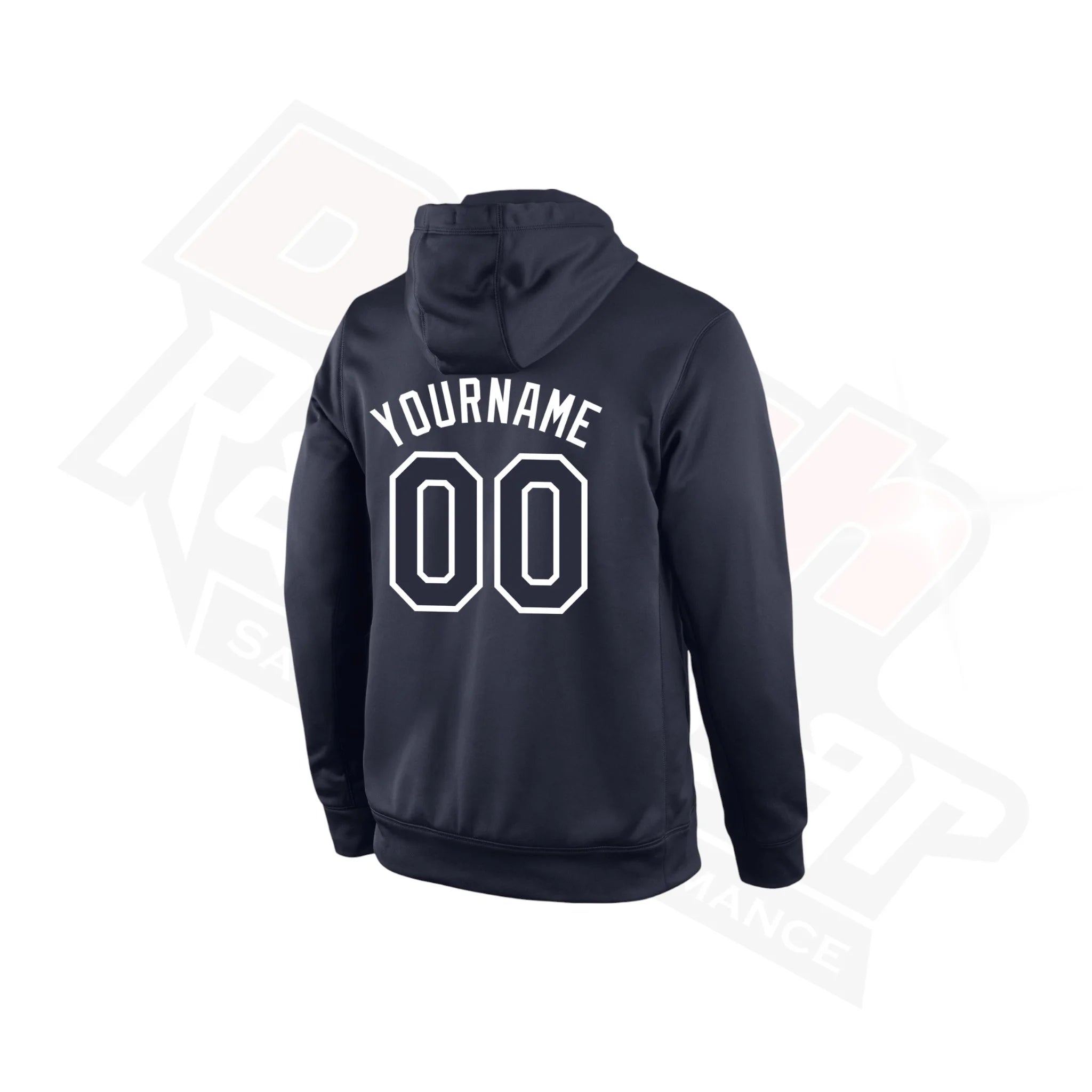 Navy & White Custom Stitched Sports Hoodie Pullover Design