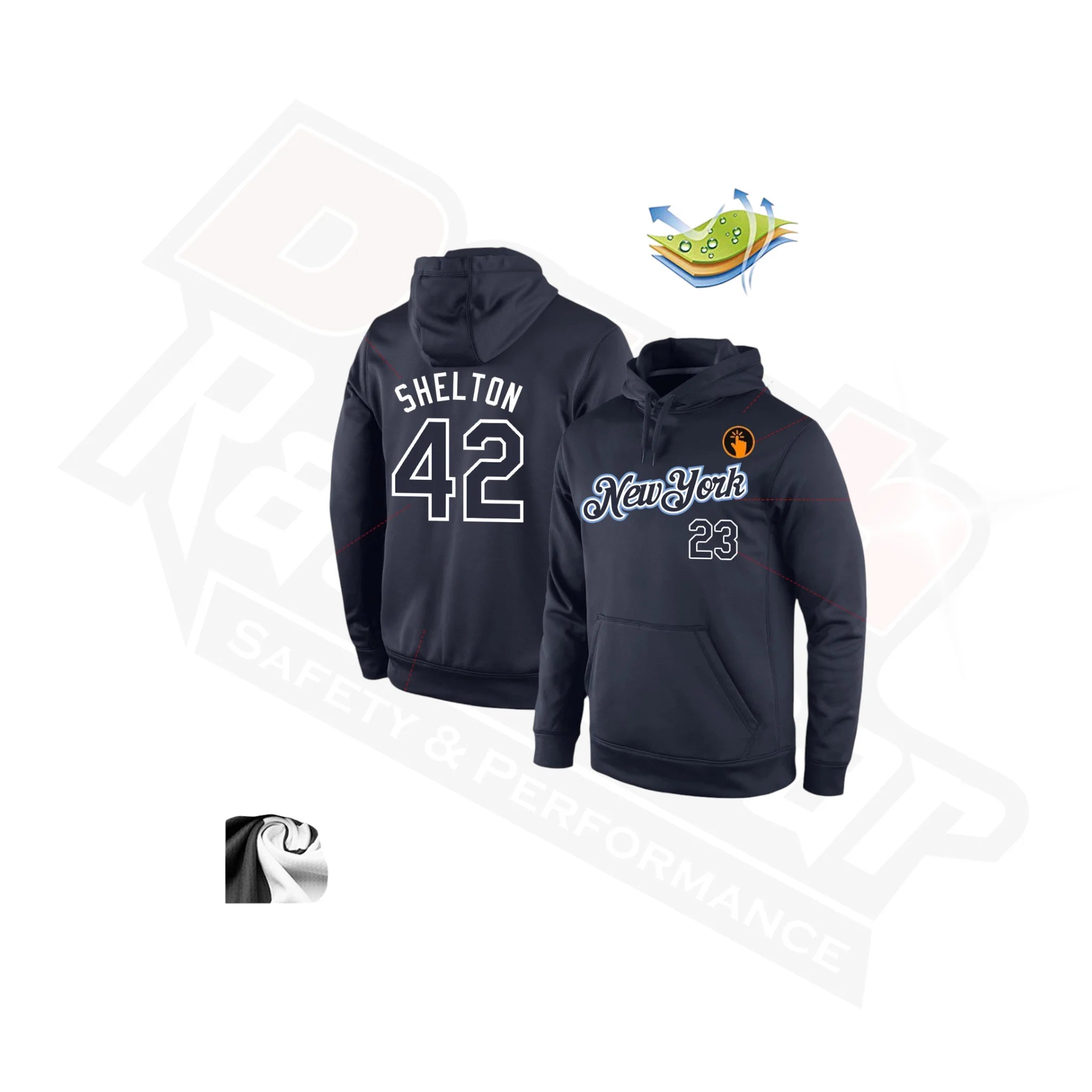 Navy & White Custom Stitched Sports Hoodie Pullover Design