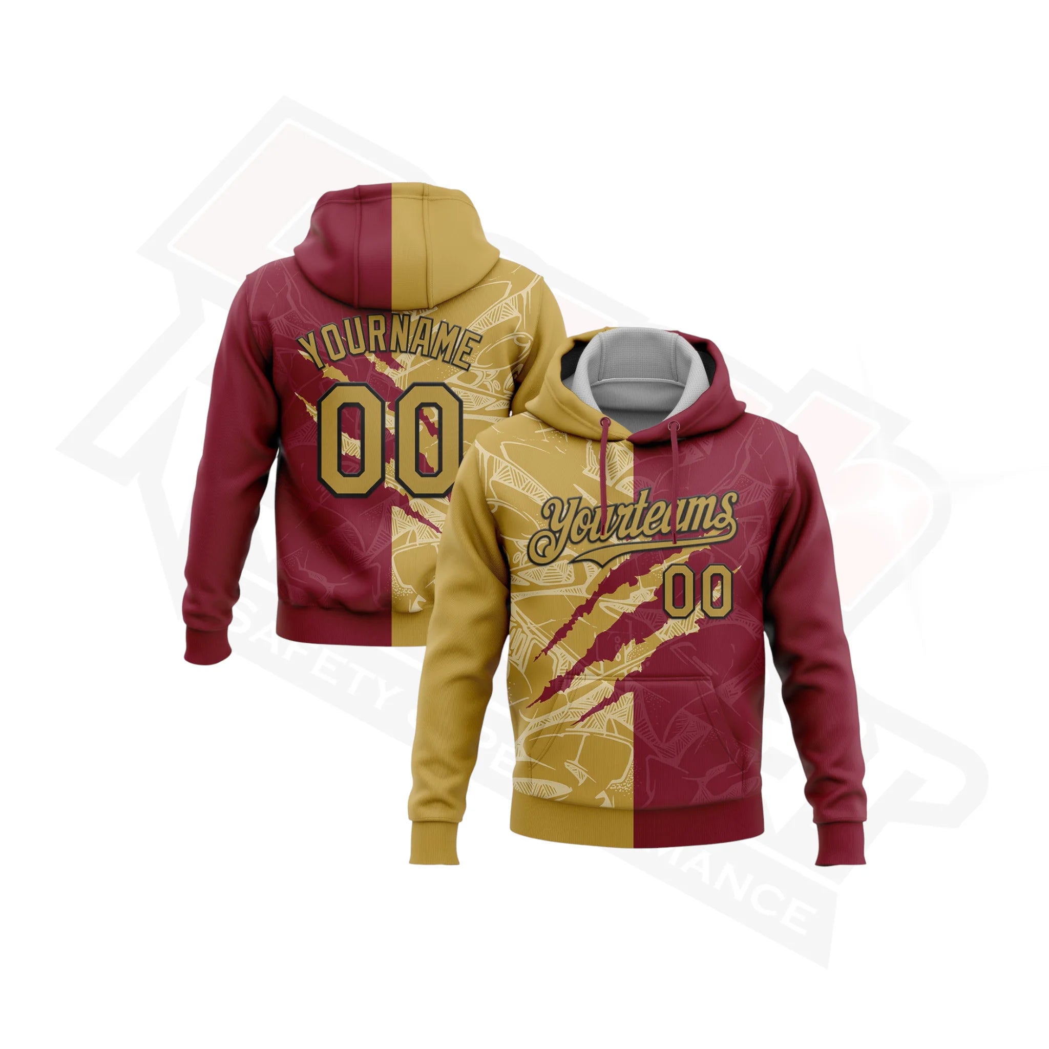 Old Gold & Crimson Graffiti 3D Scratch Sports Hoodie