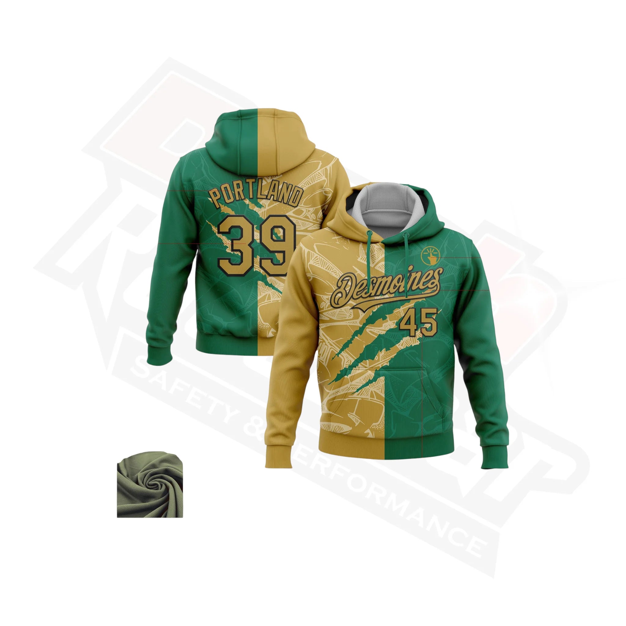 Old Gold & Kelly Green Graffiti 3D Scratch Sports Hoodie