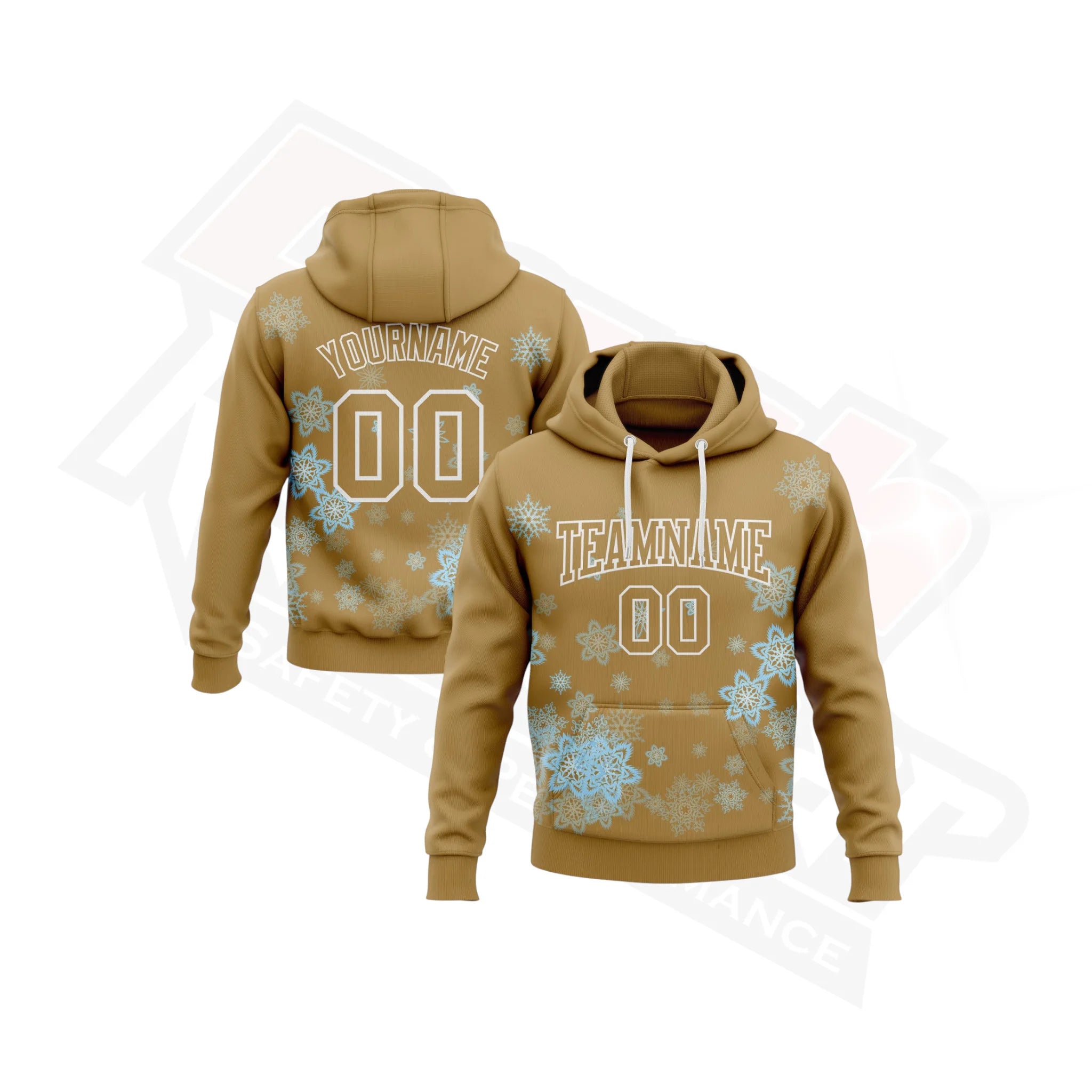 Old Gold & White 3D Christmas Snowflakes Hoodie with Custom Stitching