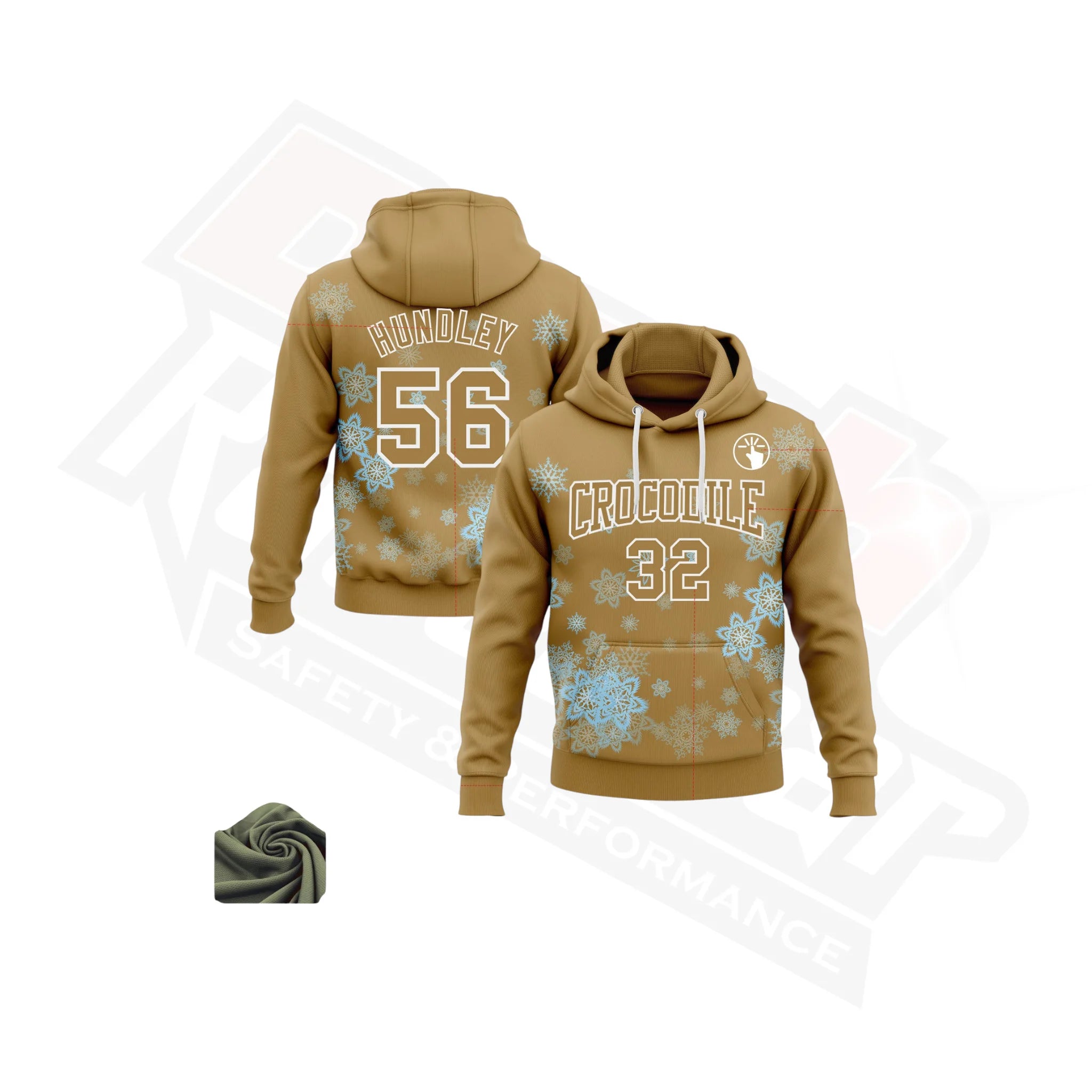 Old Gold & White 3D Christmas Snowflakes Hoodie with Custom Stitching