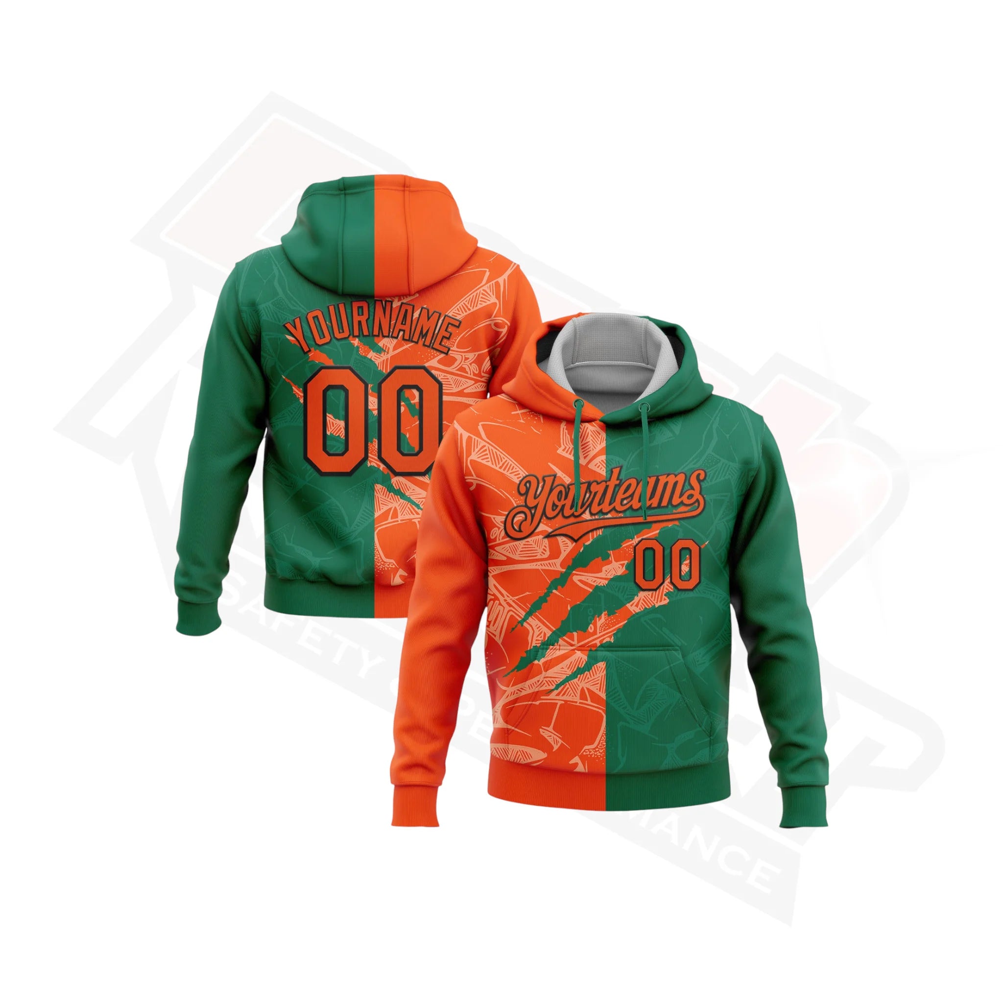 Orange & Kelly Green Graffiti 3D Scratch Sports Hoodie