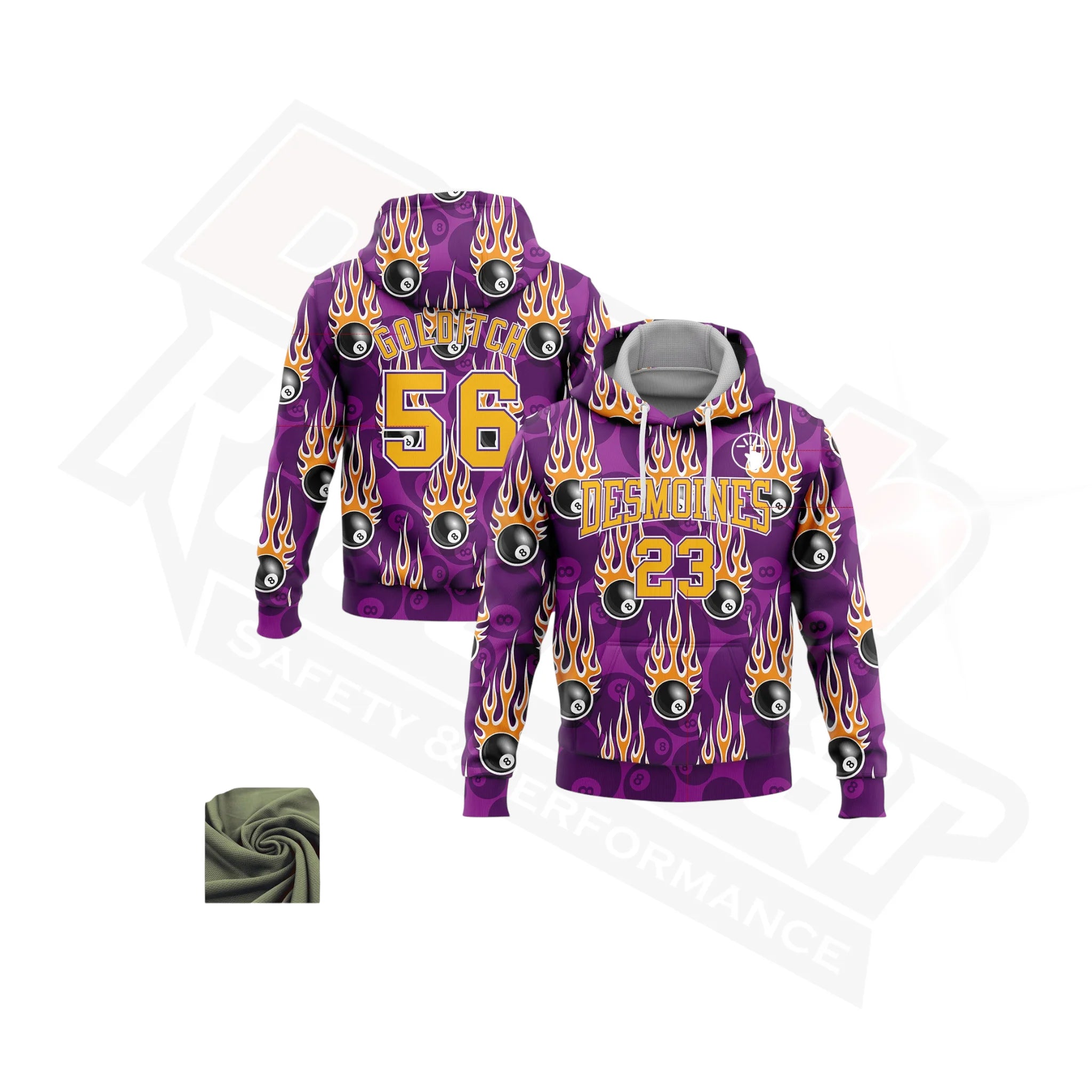 Purple Gold-White 3D Billiard 8 Ball with Hotrod Flame Hoodie