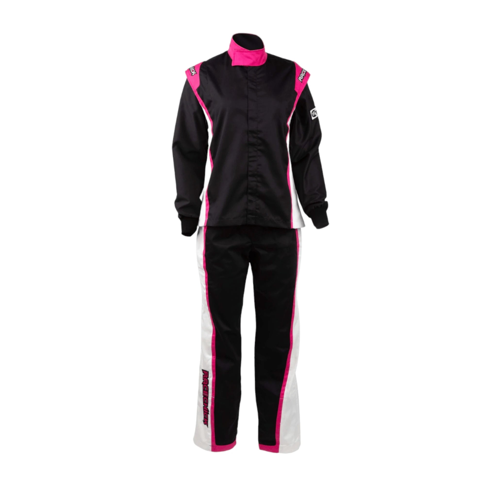 RACECHICK FIERCE TWO-PIECE WOMEN'S AUTO RACING SUIT SFI 3.2A/1 (BLACK/PINK)