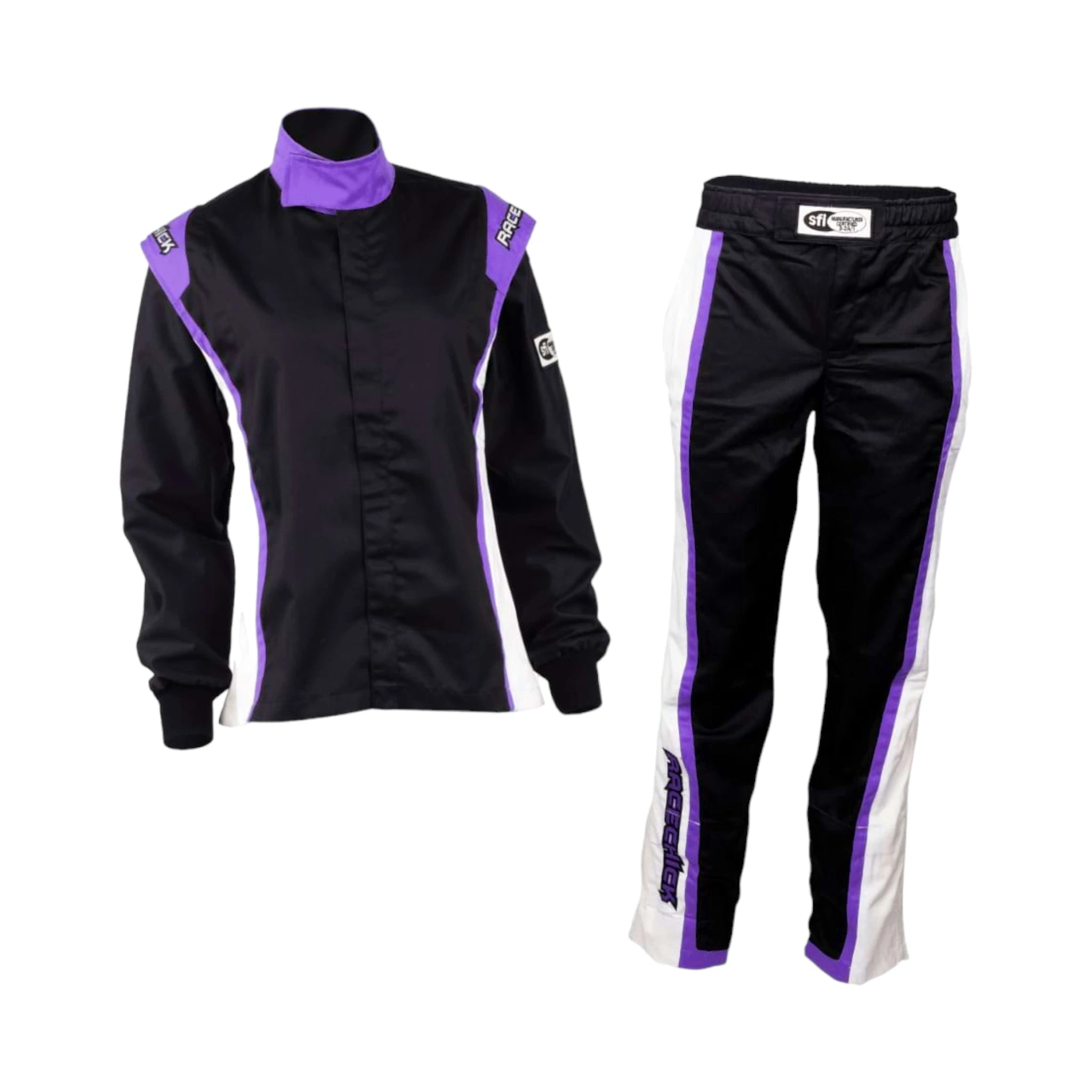 TRAJE DE CARRERAS AUTOMOTRICES DE DOS PIEZAS PARA MUJER RACECHICK FIERCE SFI 3.2A/1 (NEGRO/PÚRPURA)