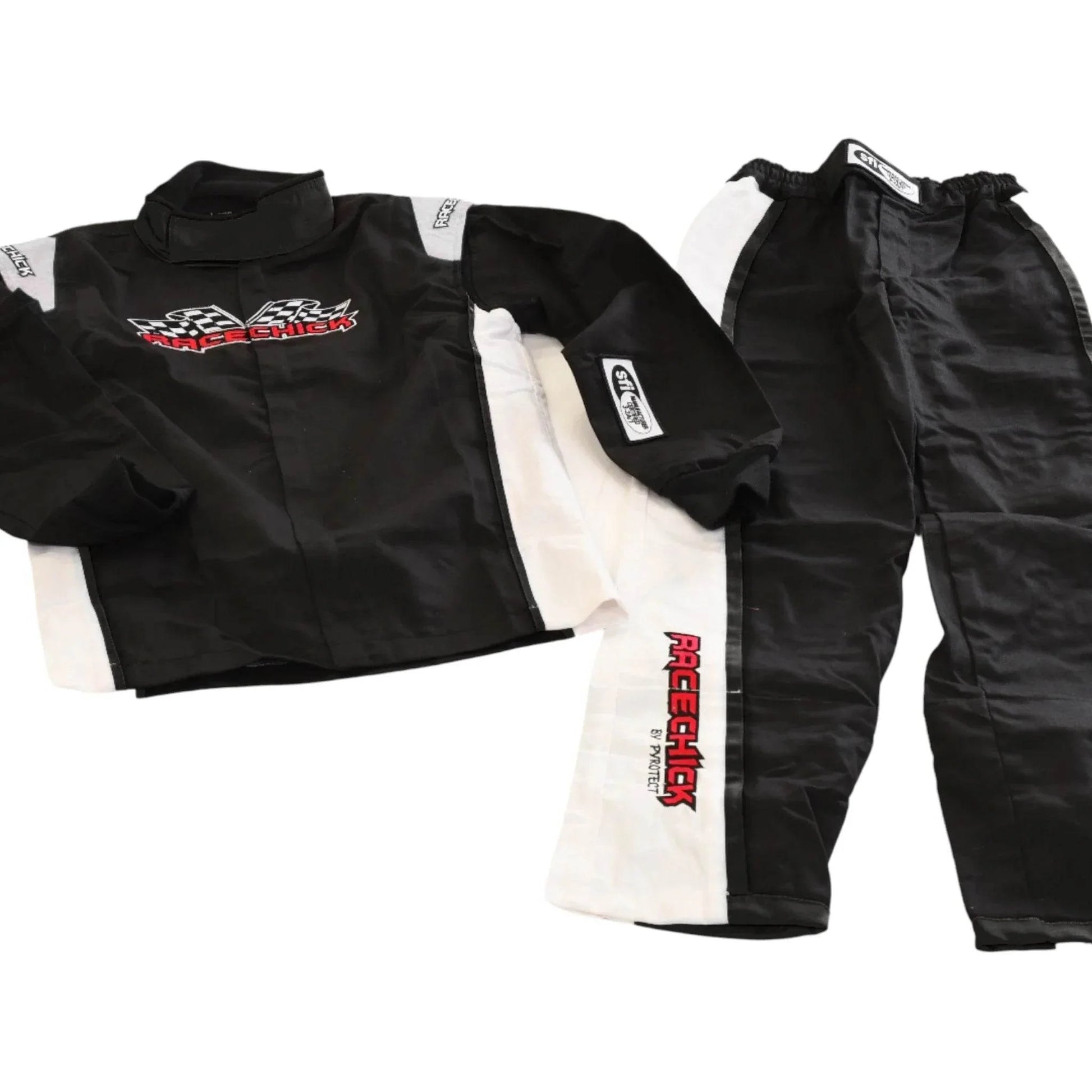 RACECHICK FIERCE TWO-PIECE WOMEN'S AUTO RACING SUIT SFI 3.2A/1 (BLACK/WHITE) - Dash Racegear