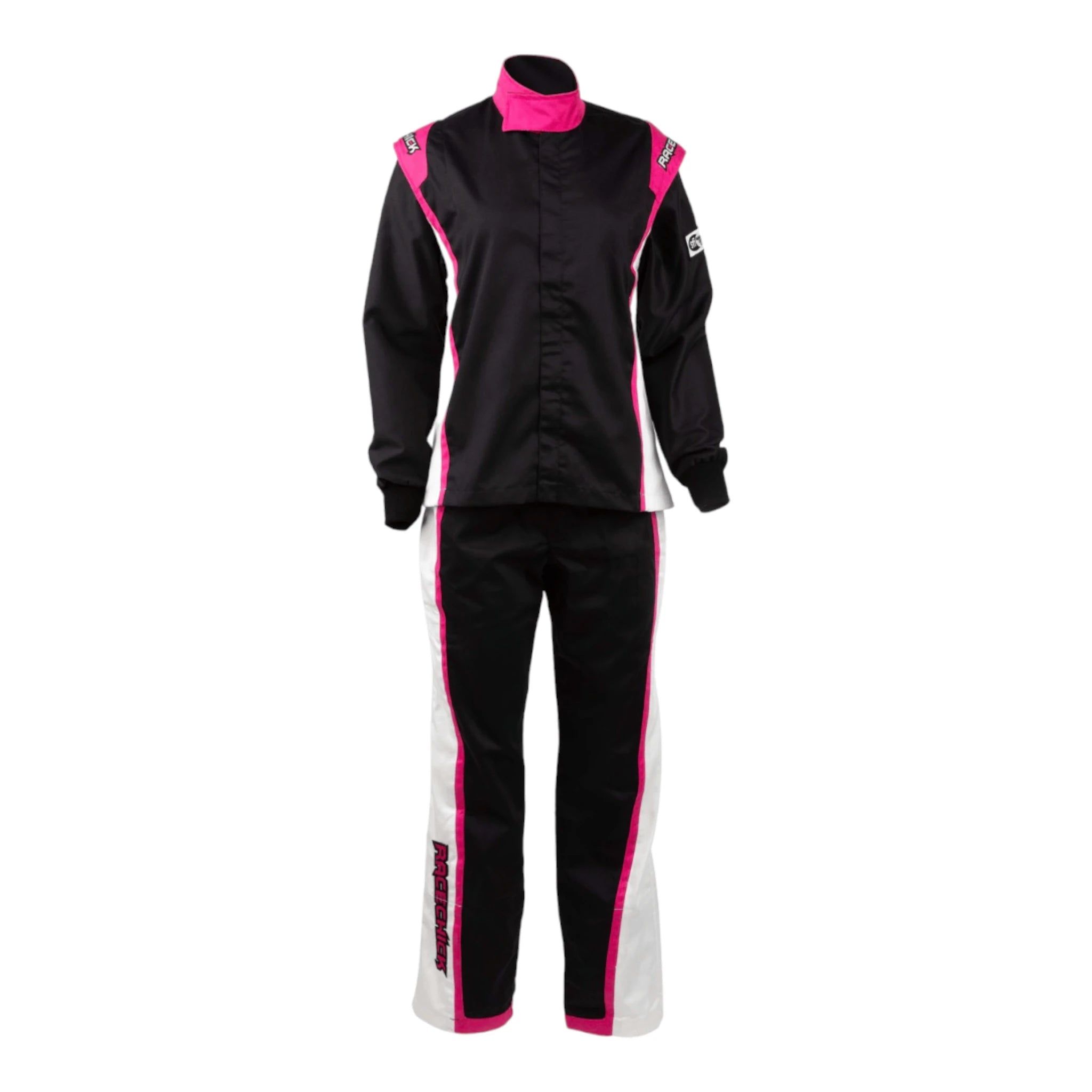 TRAJE DE CARRERAS AUTOMOTRICES DE DOS PIEZAS PARA MUJER RACECHICK FIERCE SFI 3.2A/5 (NEGRO/ROSA)