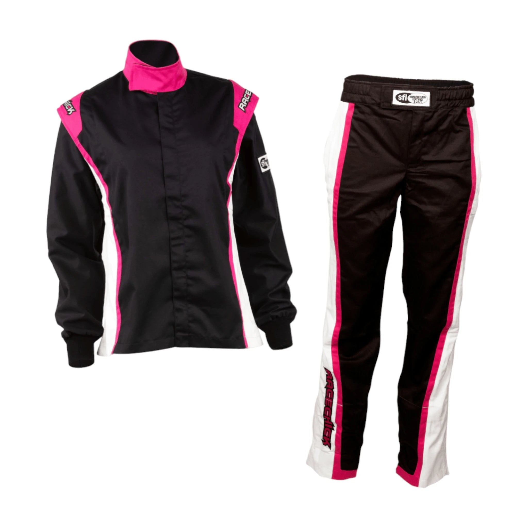 TRAJE DE CARRERAS AUTOMOTRICES DE DOS PIEZAS PARA MUJER RACECHICK FIERCE SFI 3.2A/5 (NEGRO/ROSA)