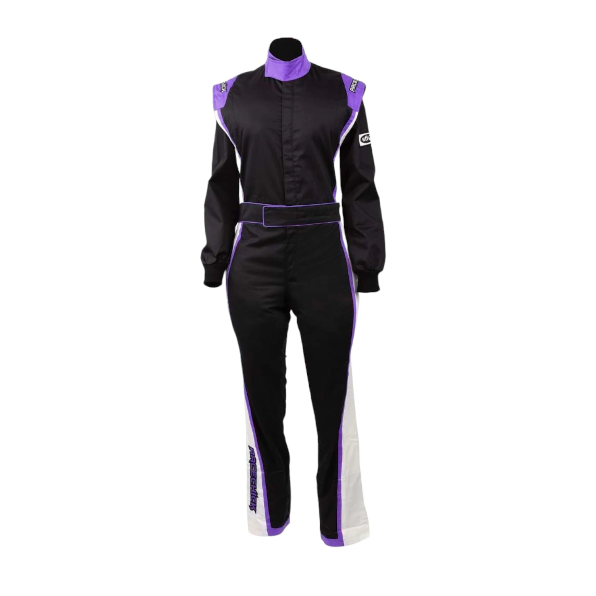 TRAJE DE CARRERAS AUTOMOTRICES PARA MUJERES RACECHICK FIERCE SFI 3.2A/1 (NEGRO/PÚRPURA)