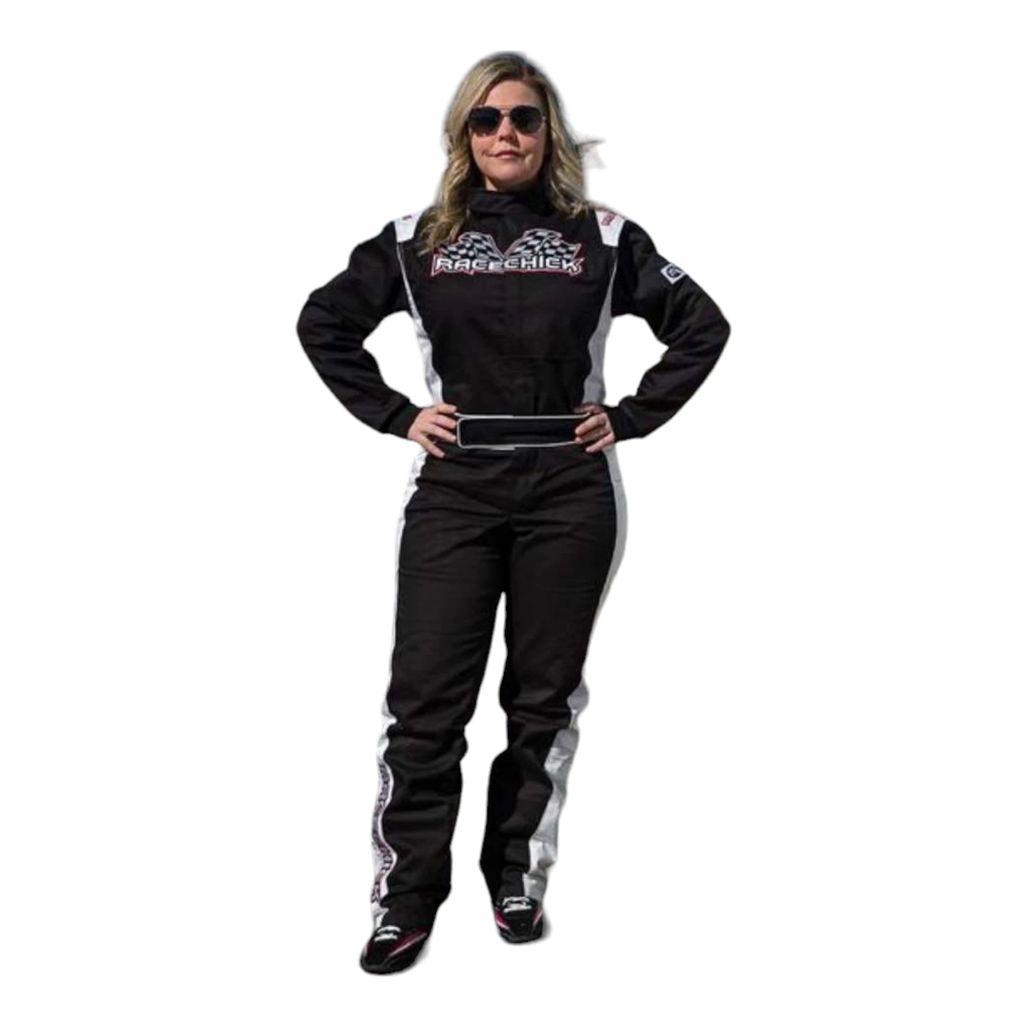 TRAJE DE CARRERAS AUTOMOTRICES PARA MUJERES RACECHICK FIERCE SFI 3.2A/1 (NEGRO/BLANCO)