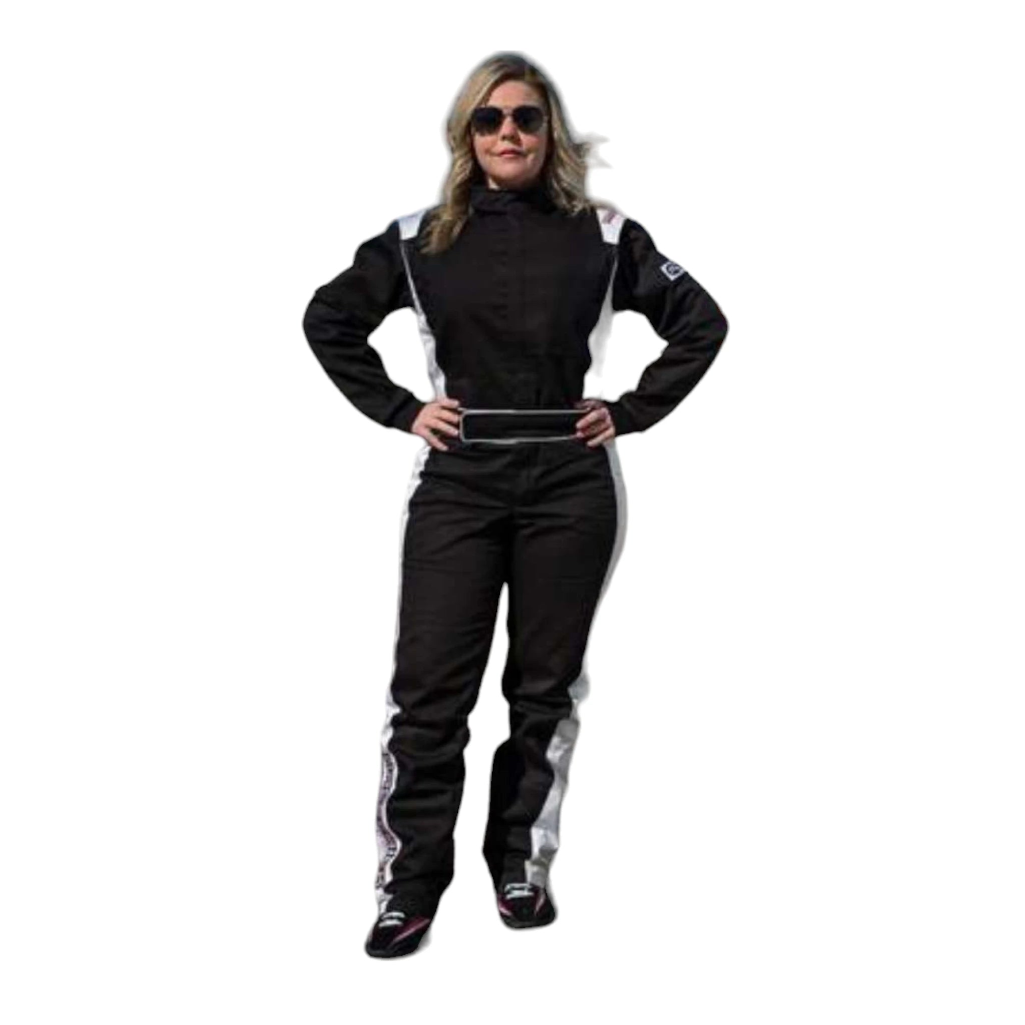 TRAJE DE CARRERAS AUTOMOTRICES PARA MUJERES RACECHICK FIERCE SFI 3.2A/1 (NEGRO/BLANCO)