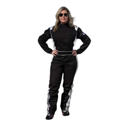 RACECHICK FIERCE WOMEN'S AUTO RACING SUIT SFI 3.2A/1 (BLACK/WHITE) - Dash Racegear