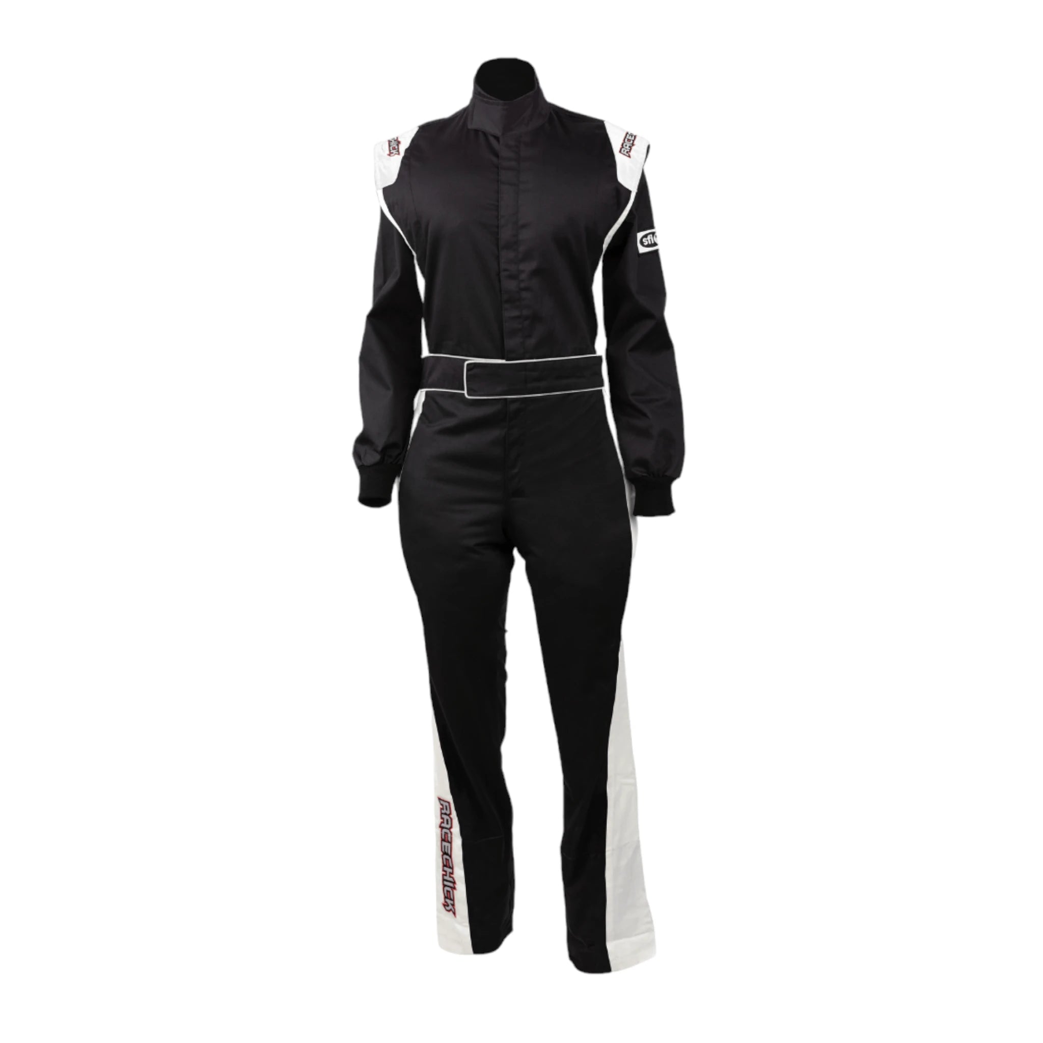 RACECHICK FIERCE WOMEN'S AUTO RACING SUIT SFI 3.2A/1 (BLACK/WHITE)