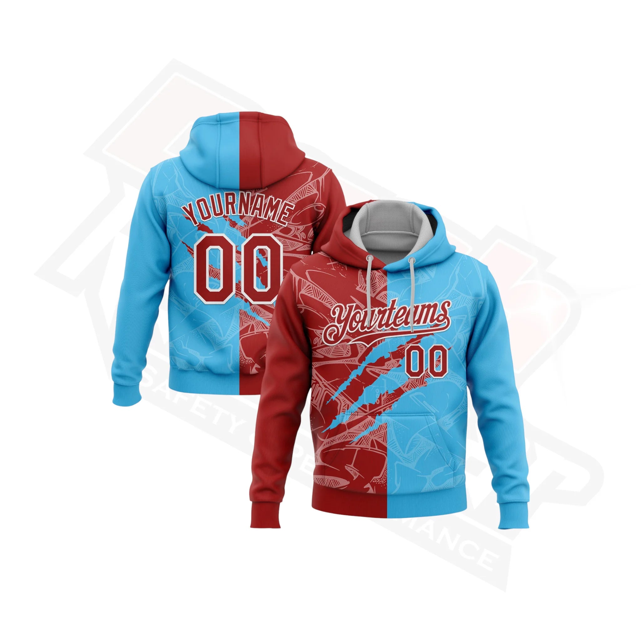 Red & Sky Blue Graffiti 3D Scratch Sports Hoodie