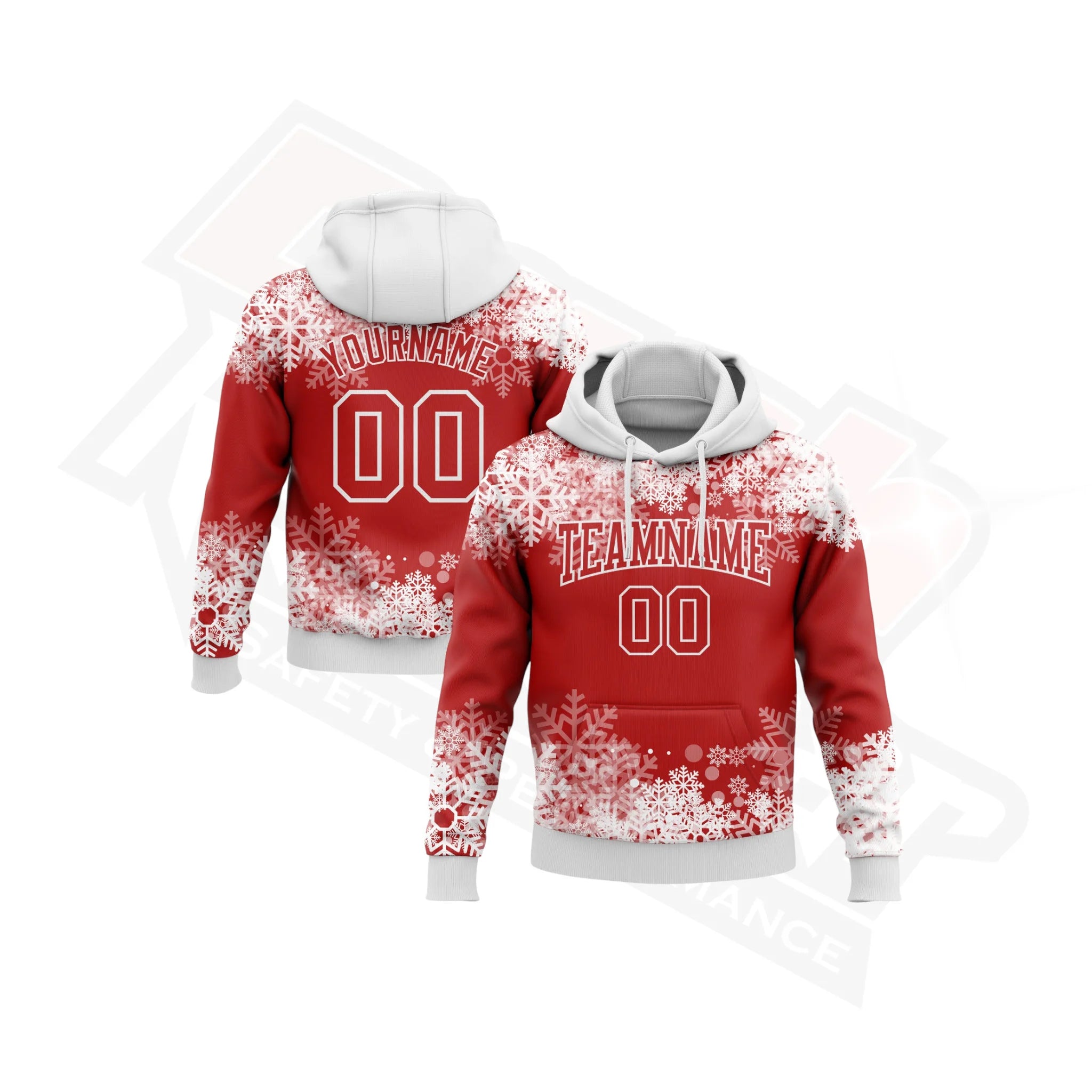 Red & White 3D Christmas Snowflakes Hoodie Design