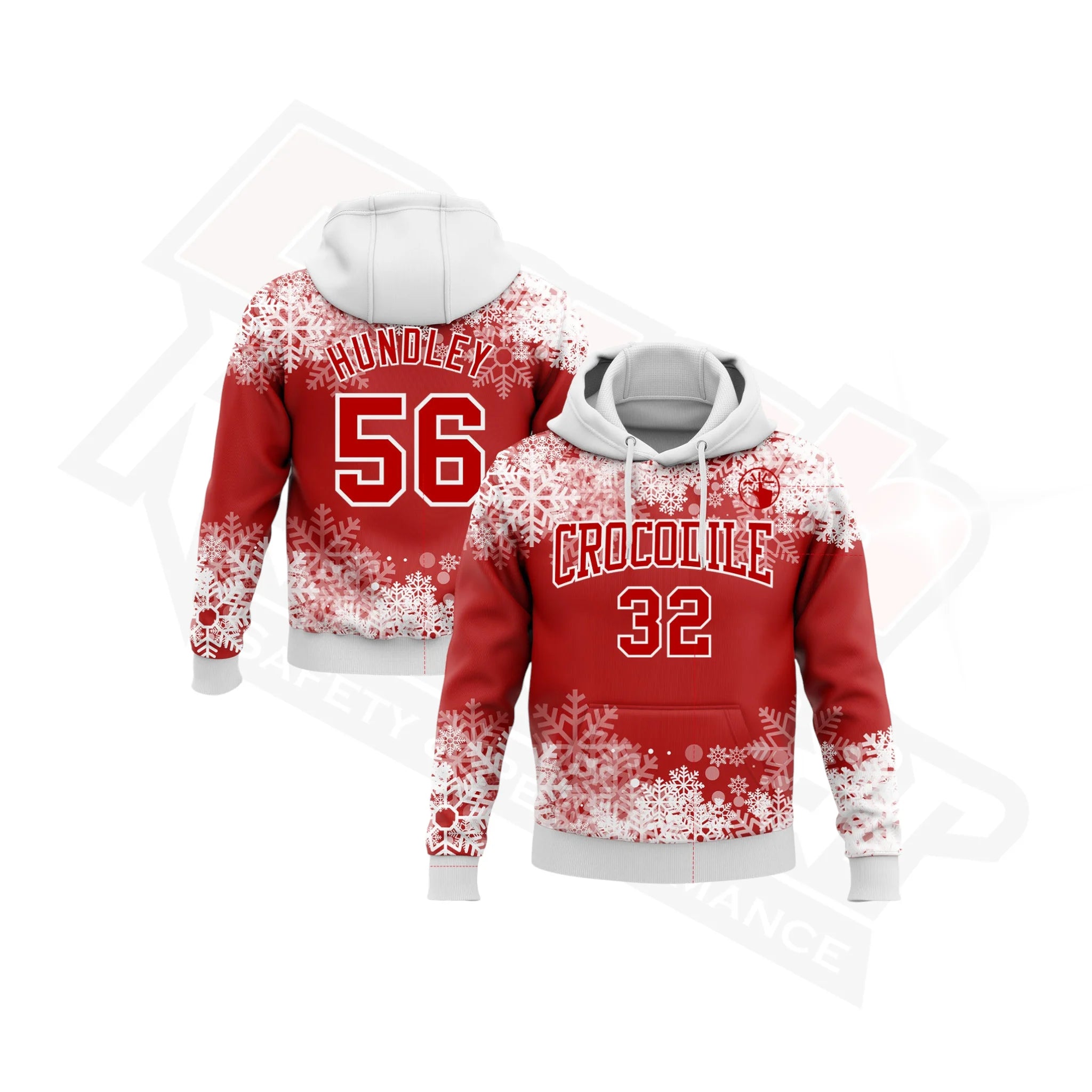 Red & White 3D Christmas Snowflakes Hoodie Design