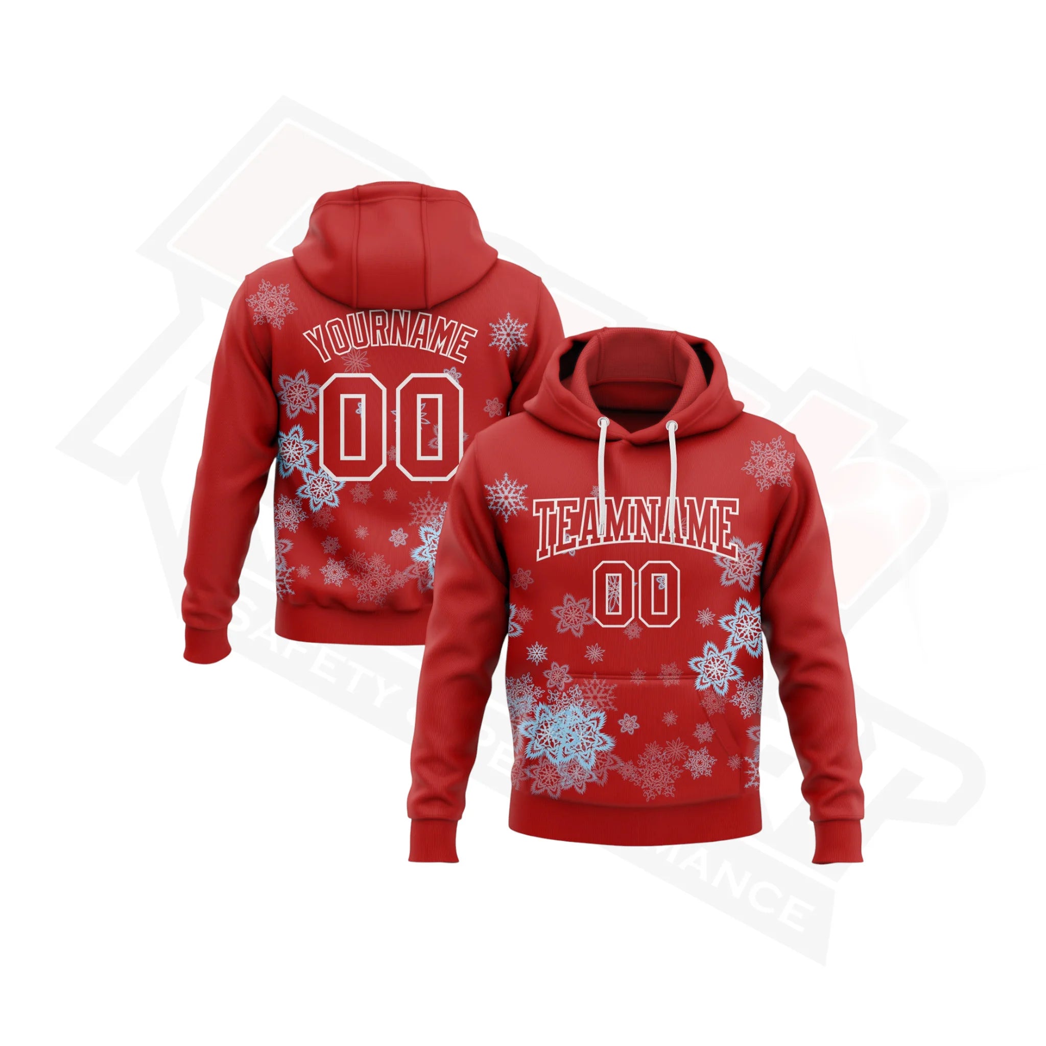 Red & White Christmas Snowflakes 3D Hoodie with Custom Stitching