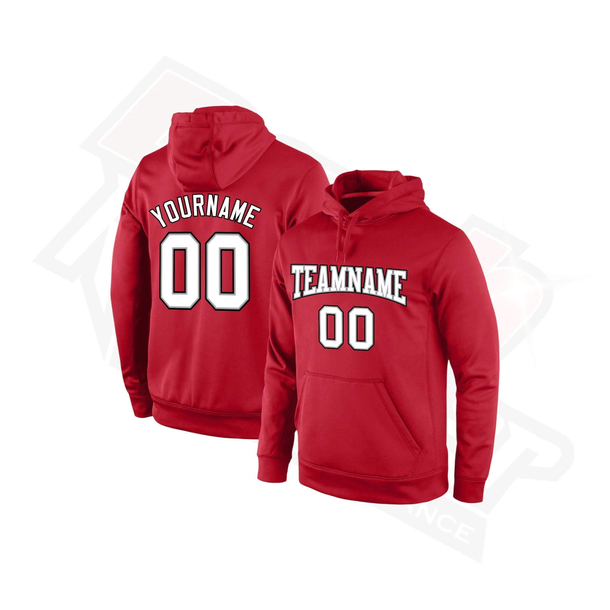 Red, White & Gray Custom Stitched Sports Pullover Hoodie