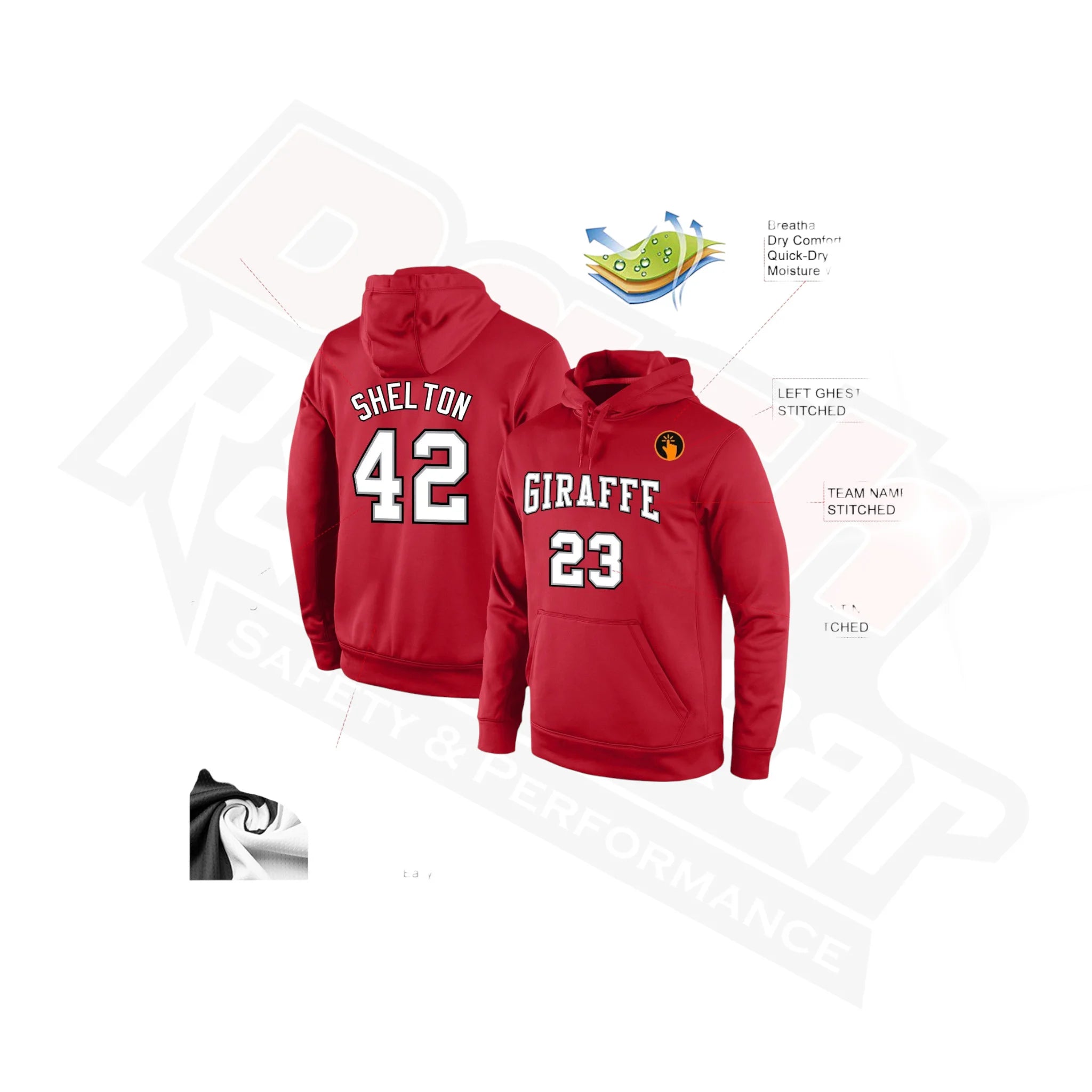 Red, White & Gray Custom Stitched Sports Pullover Hoodie