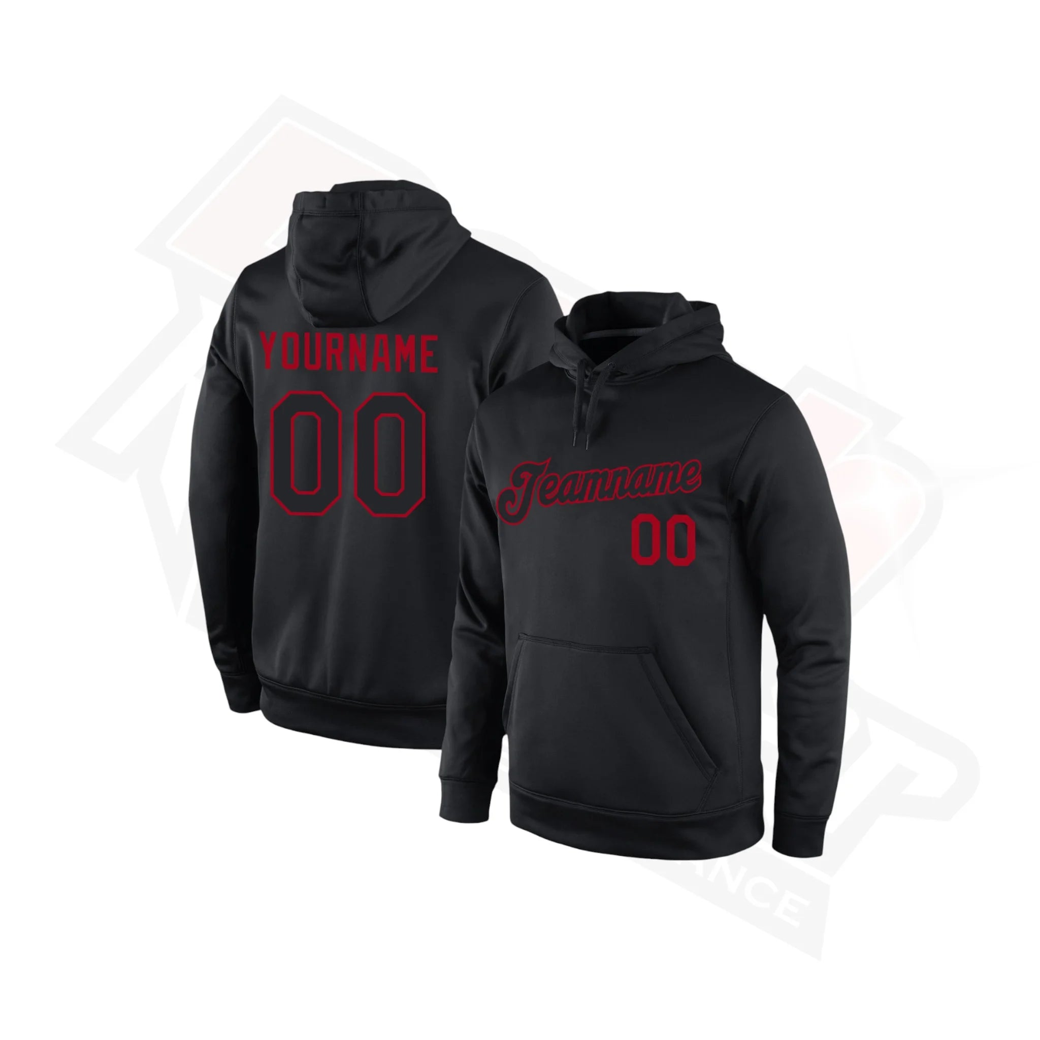 Striking Black and Black-Red Custom Sports Pullover Hoodie