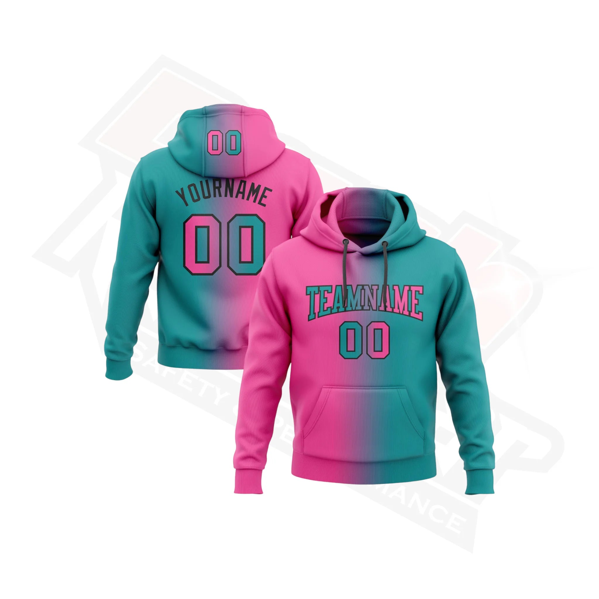 Teal, Pink & Black Gradient Sports Hoodie with Custom Stitching for a Stylish Look