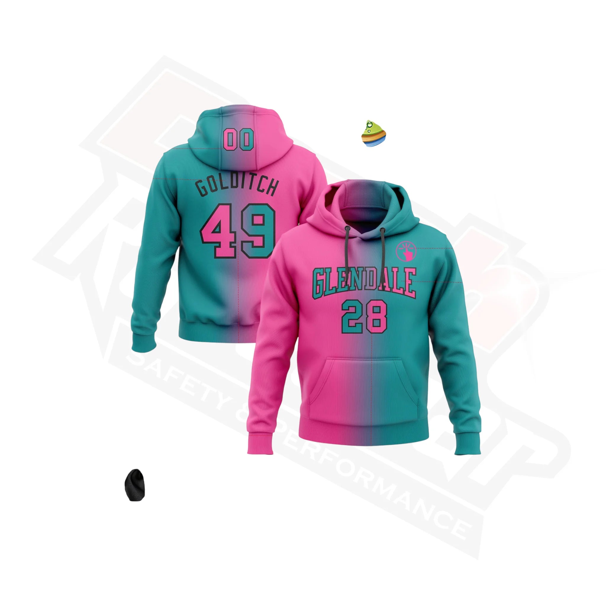 Teal, Pink & Black Gradient Sports Hoodie with Custom Stitching for a Stylish Look